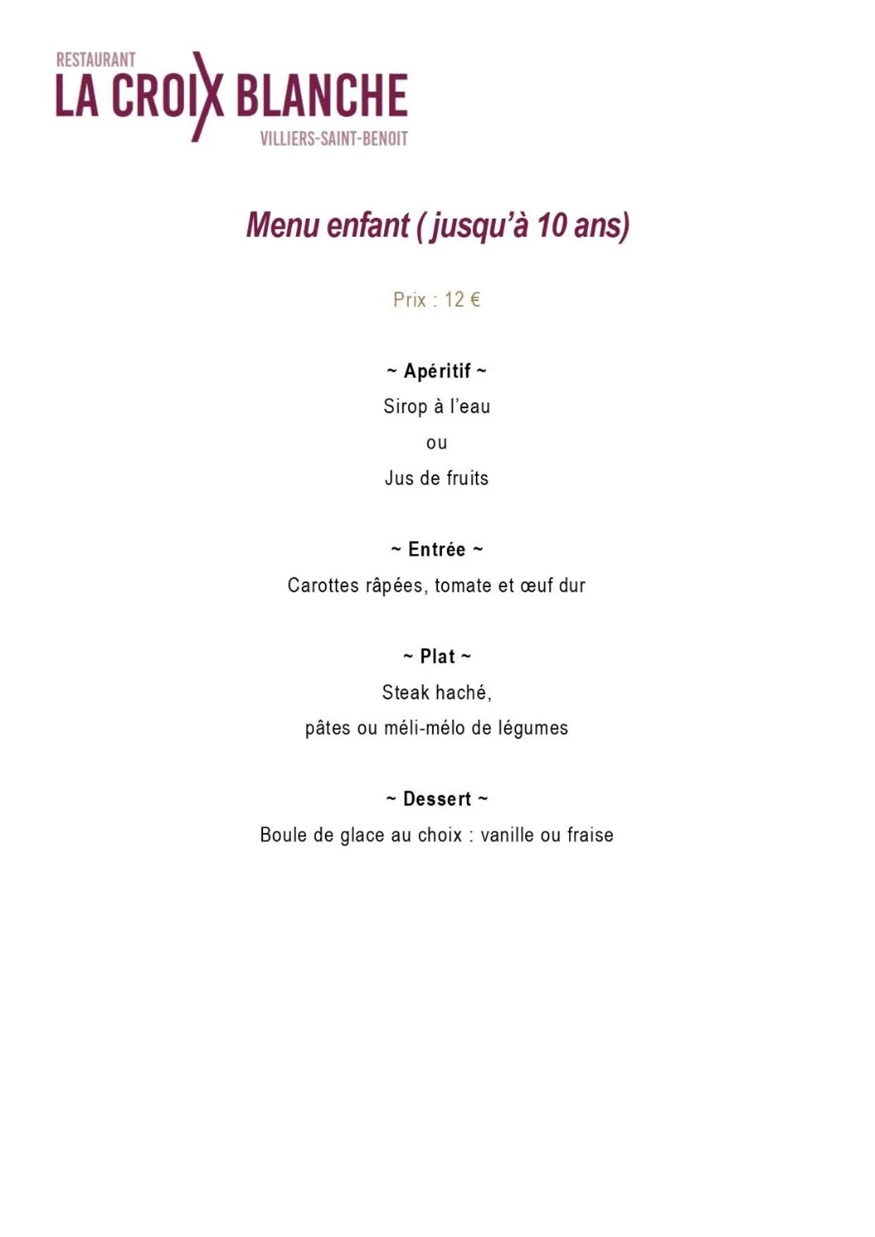 Food and drinks in Hôtel de la Croix Blanche