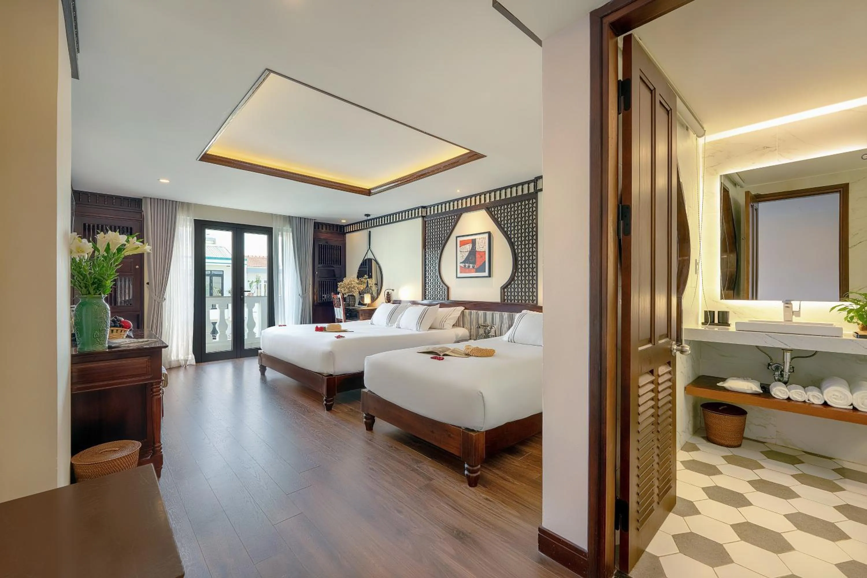 Bed in Qualia De Hôtel Hoi An - Rooftop Bar City View