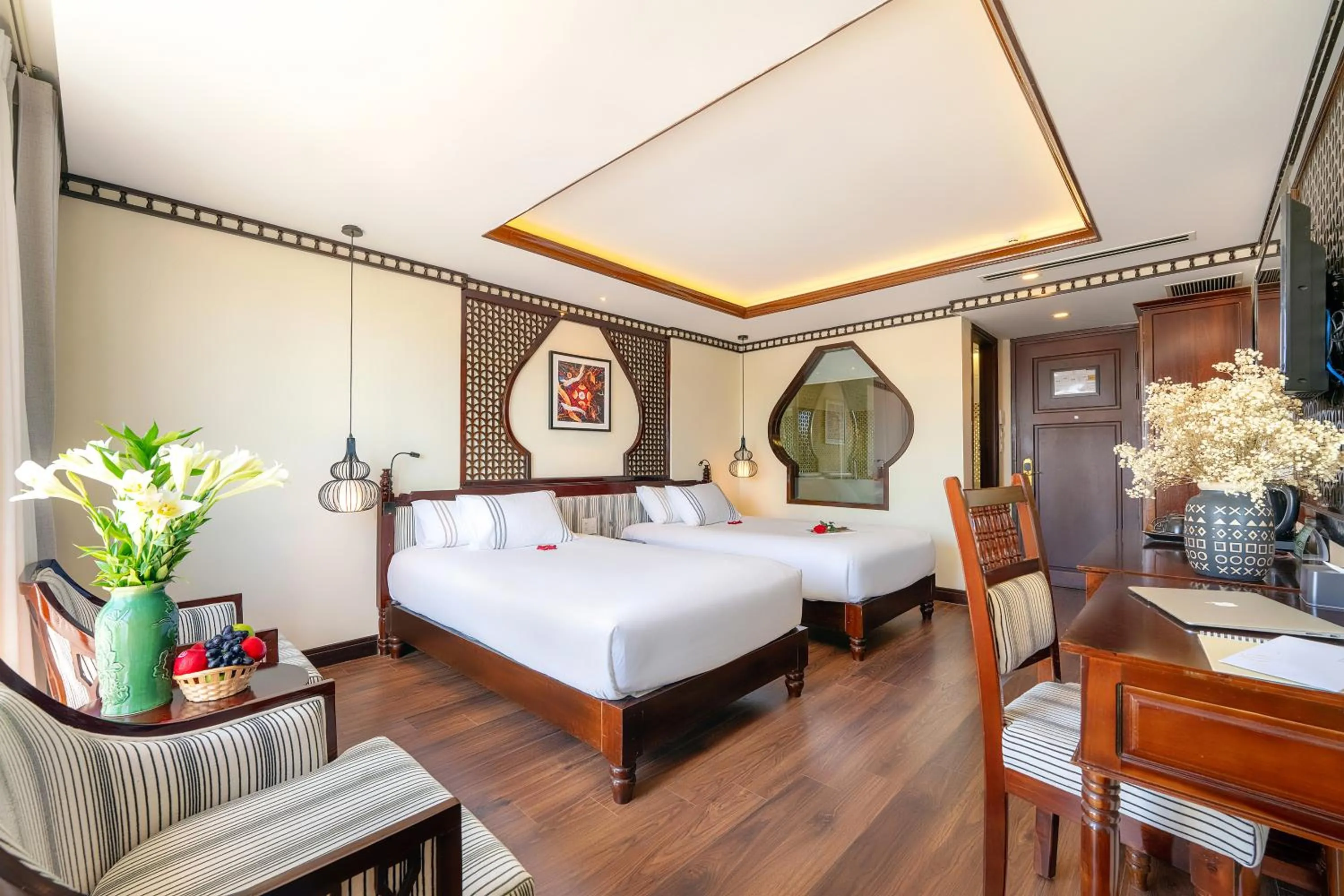 Bed in Qualia De Hôtel Hoi An - Rooftop Bar City View