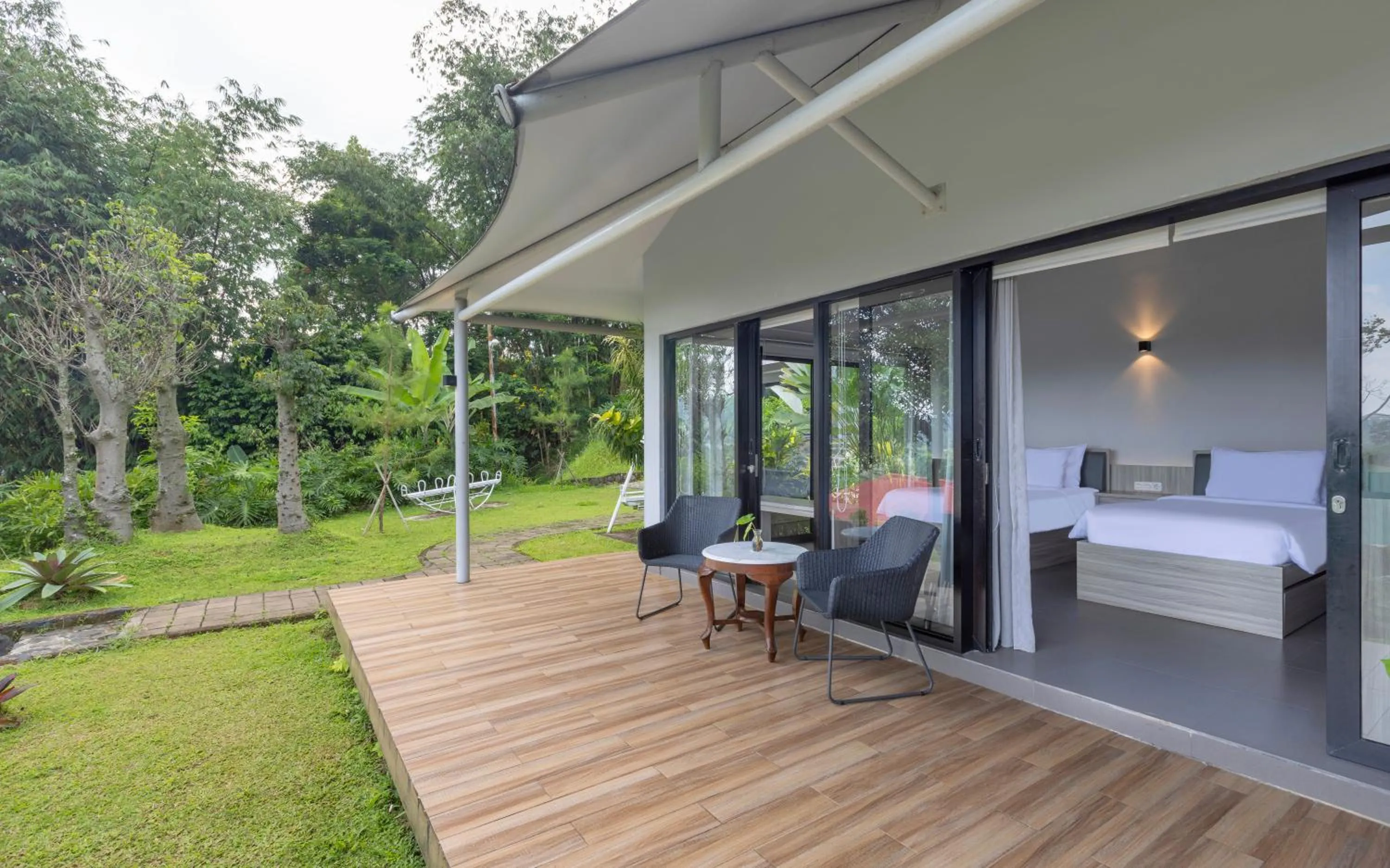 Balcony/Terrace, Bed in The Glamping at ARTOTEL Pelangi Park