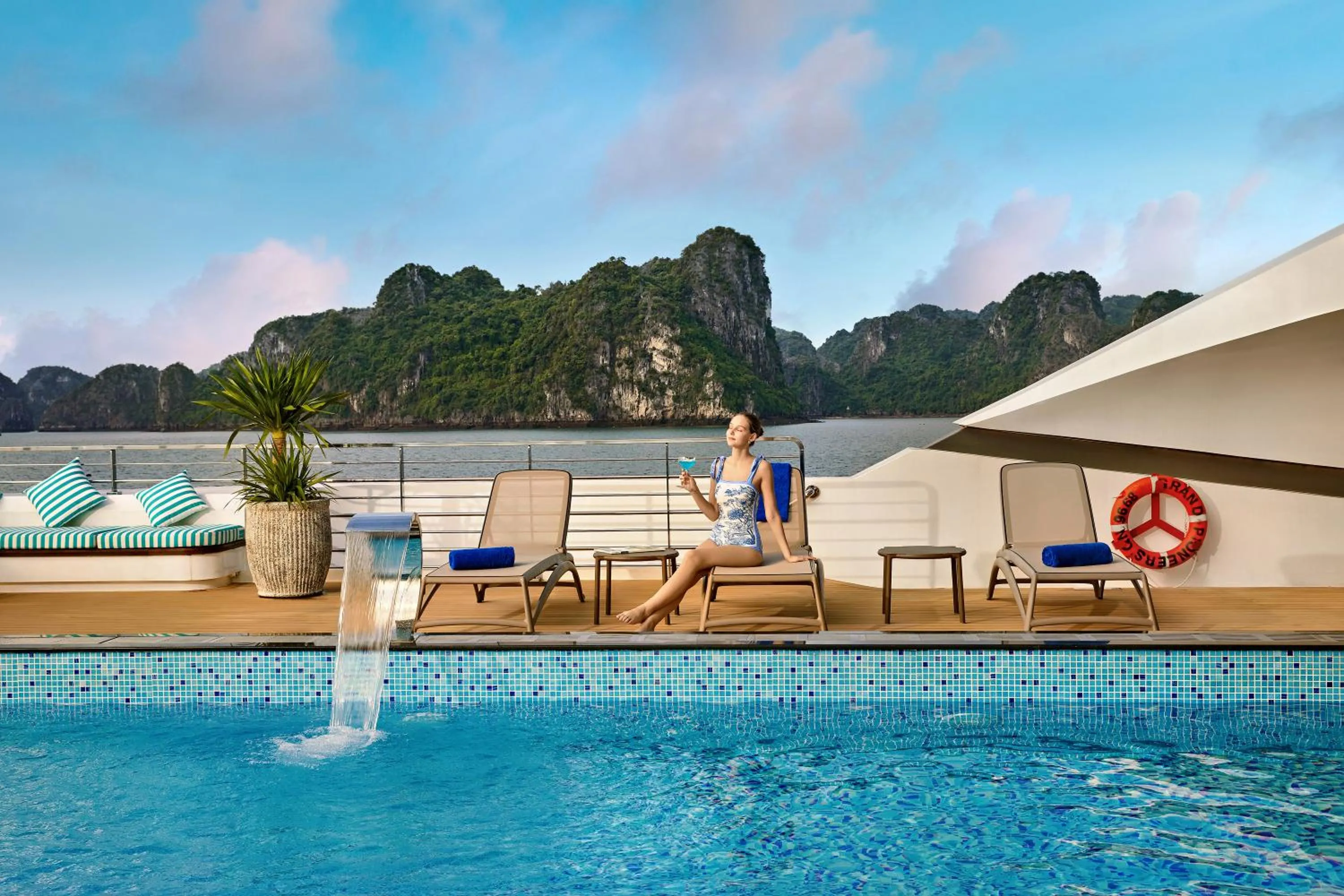 Swimming pool in Grand Pioneers Halong Bay Cruise 2