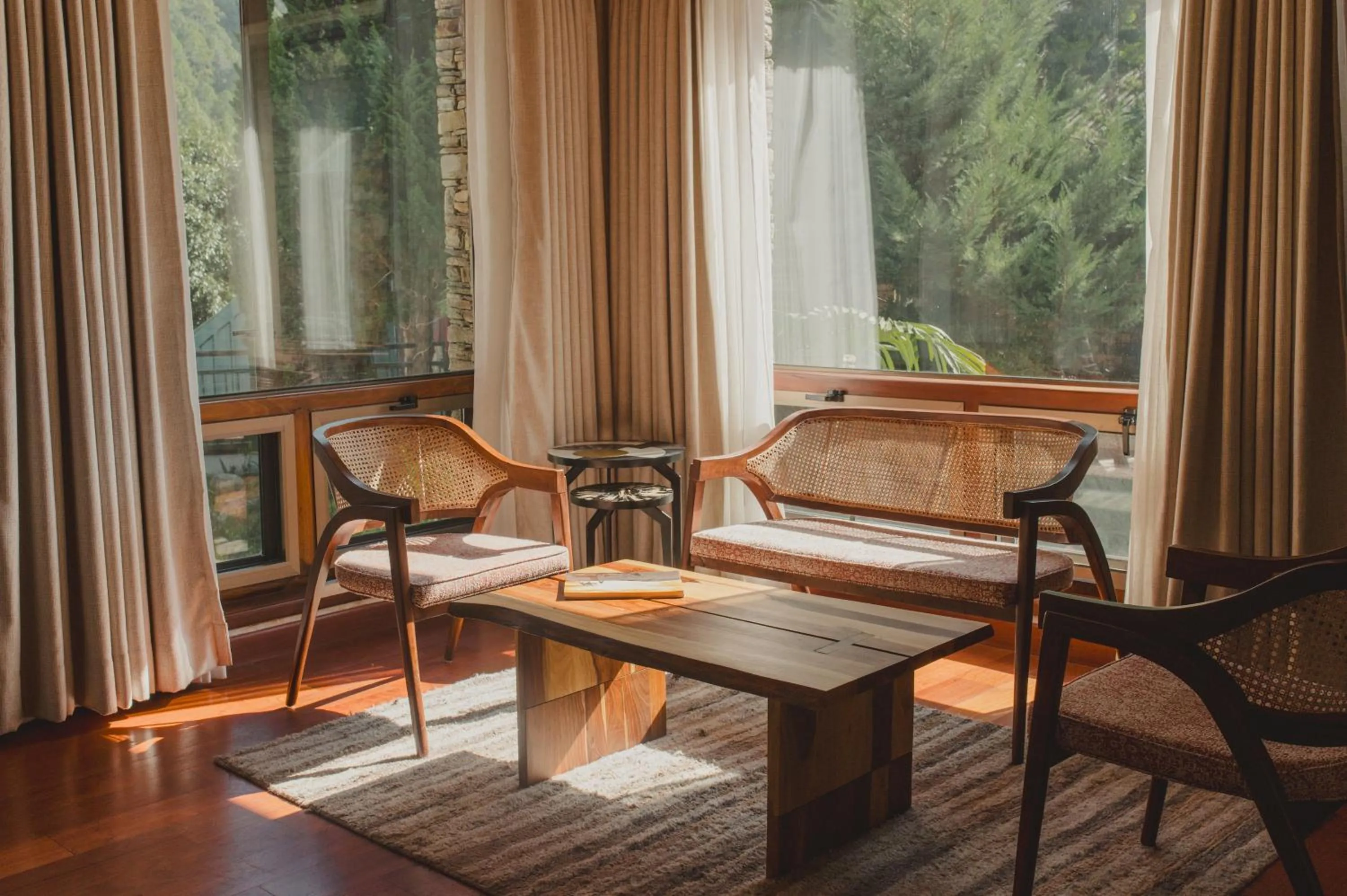 Seating area in Brij Atmanya Bhowali, Nainital, A Luxury Mountain Escape