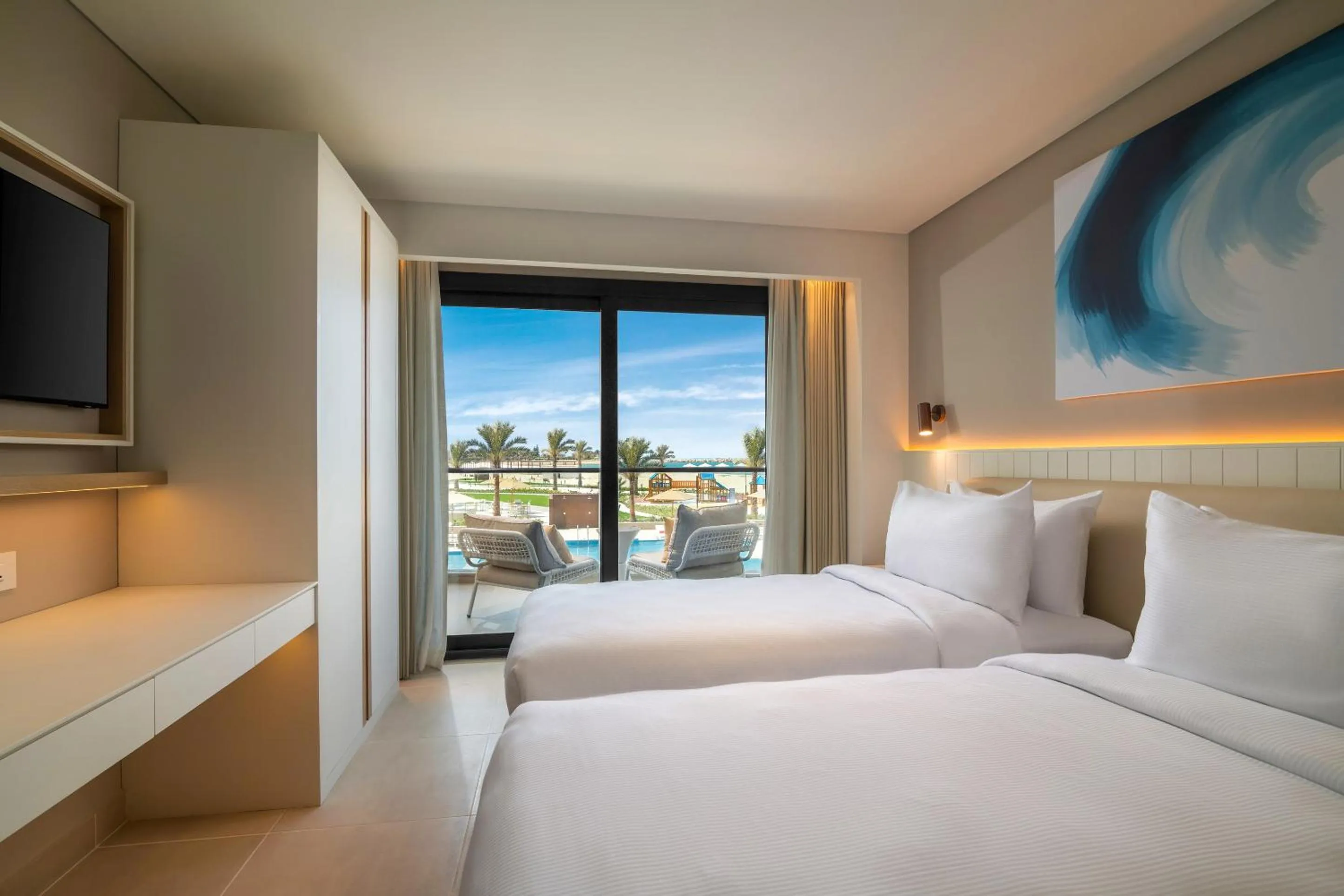 Balcony/Terrace, Bed in Palma Bay Rotana Resort - New Alamein