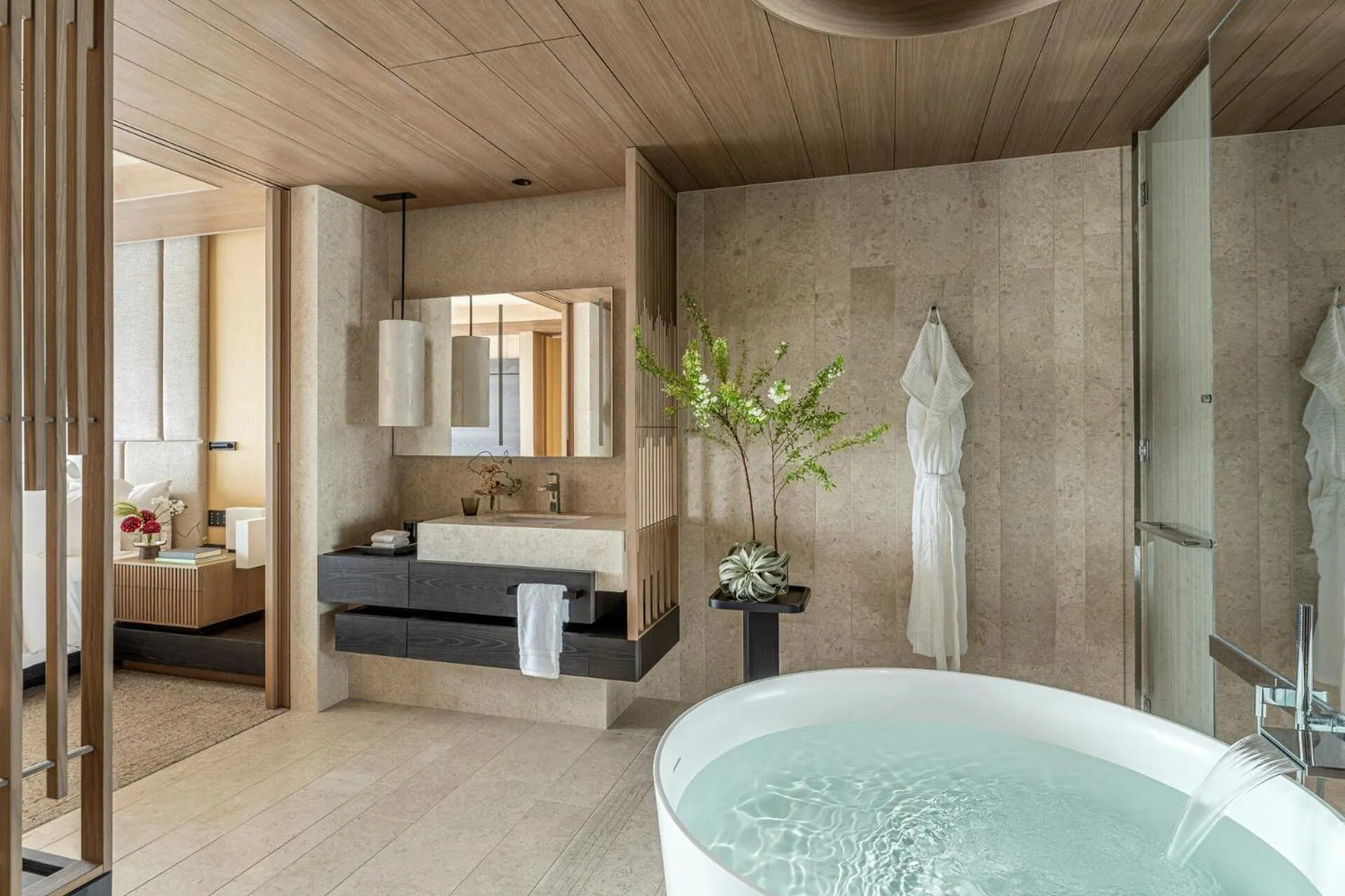 Bathroom, Bed in Four Seasons Hotel Osaka