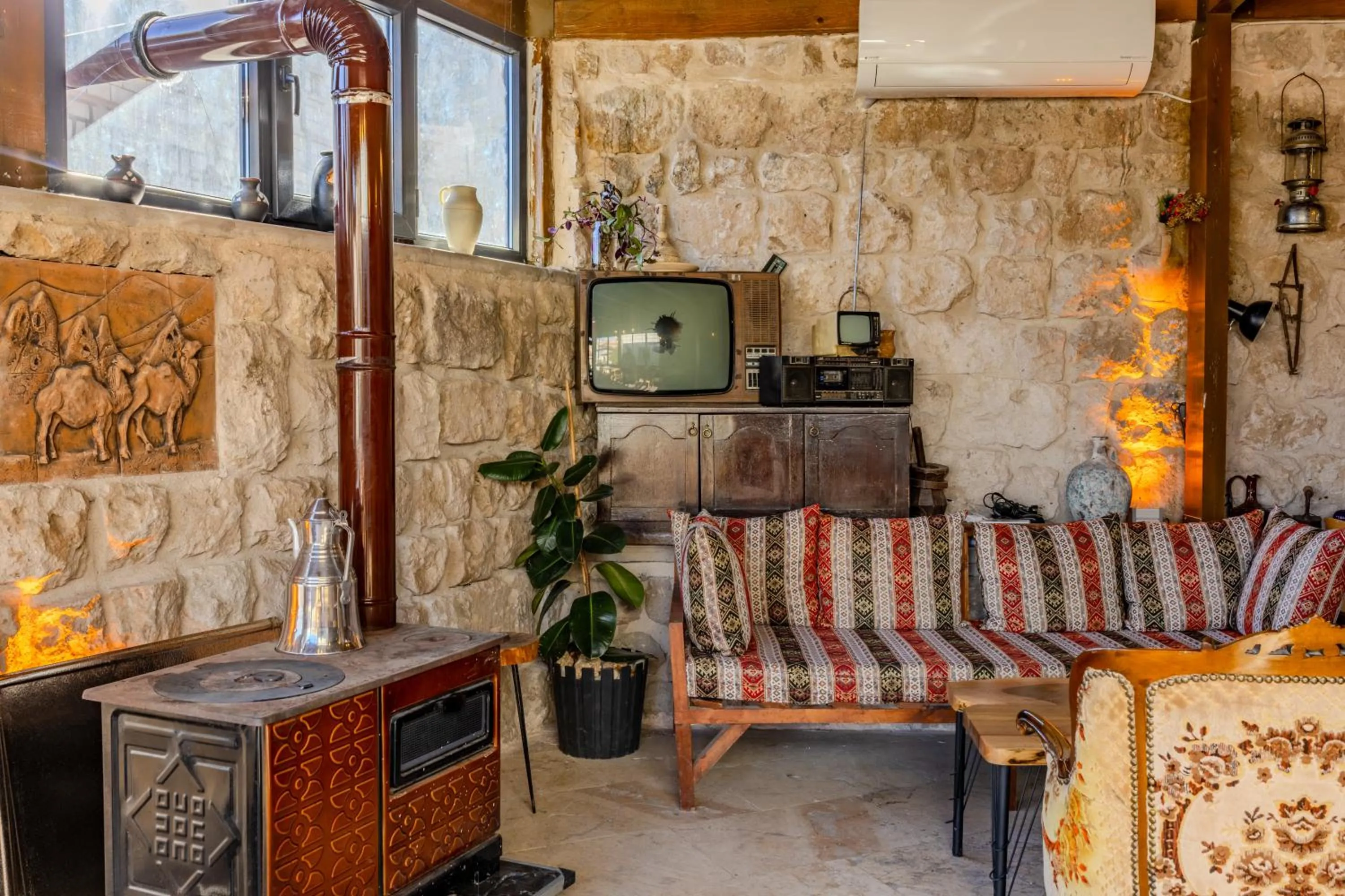 Seating area in Lubberona Cave Cappadocia