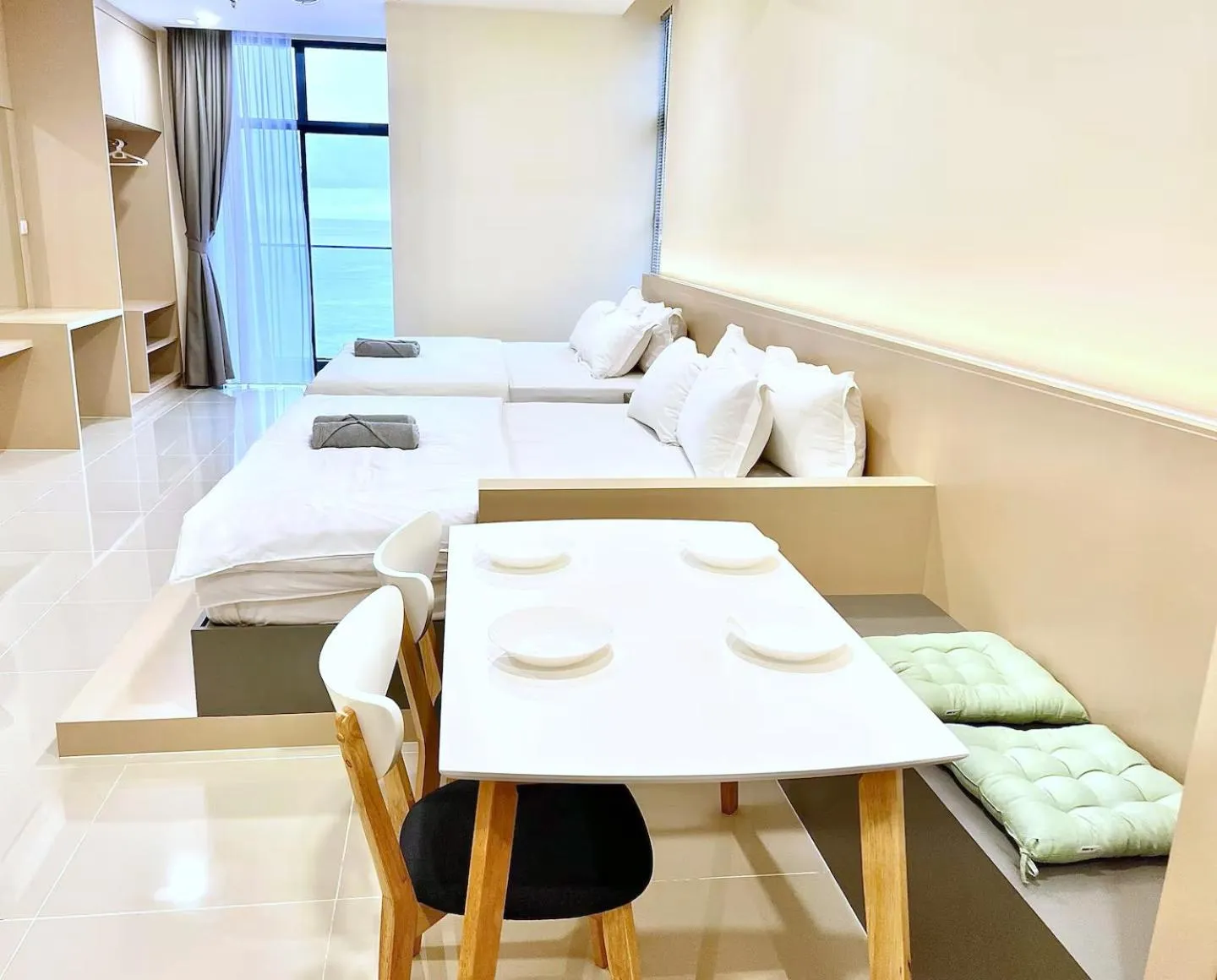 Dining area, Bed in The Shore Kota Kinabalu