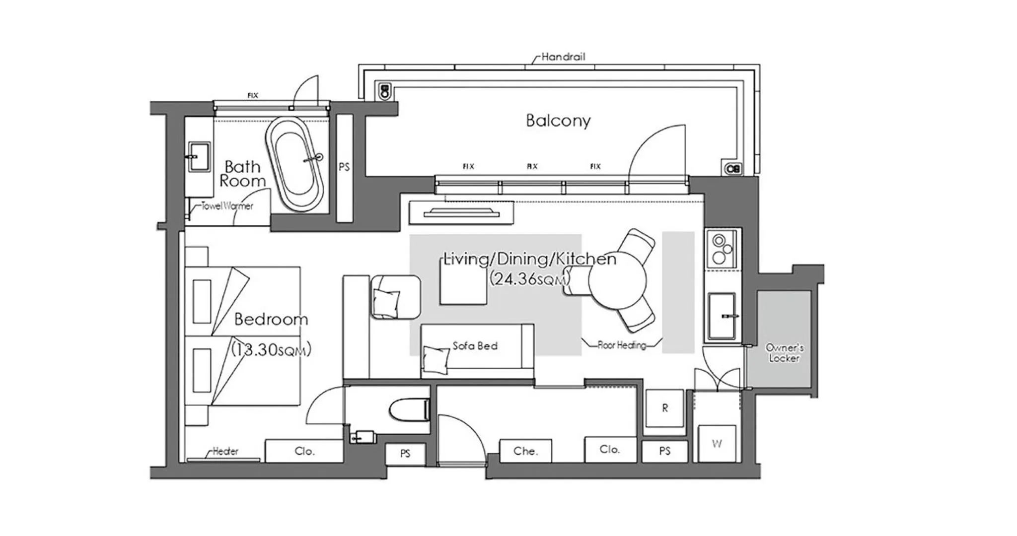 Floor plan in HOTEL LA VIGNE HAKUBA by Onko Chishin