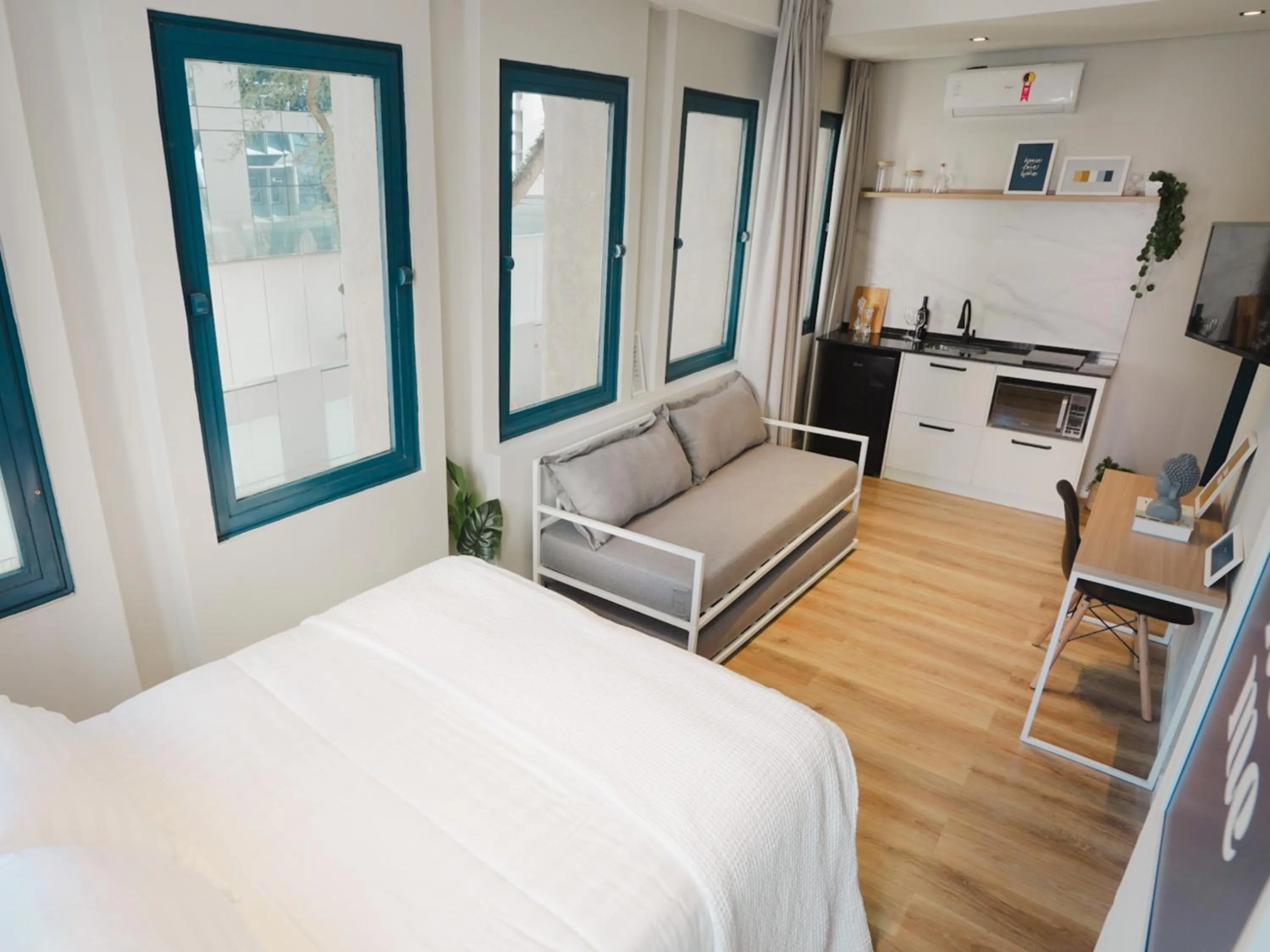 View (from property/room), Bed in Apê Av Paulista Haddock Lobo