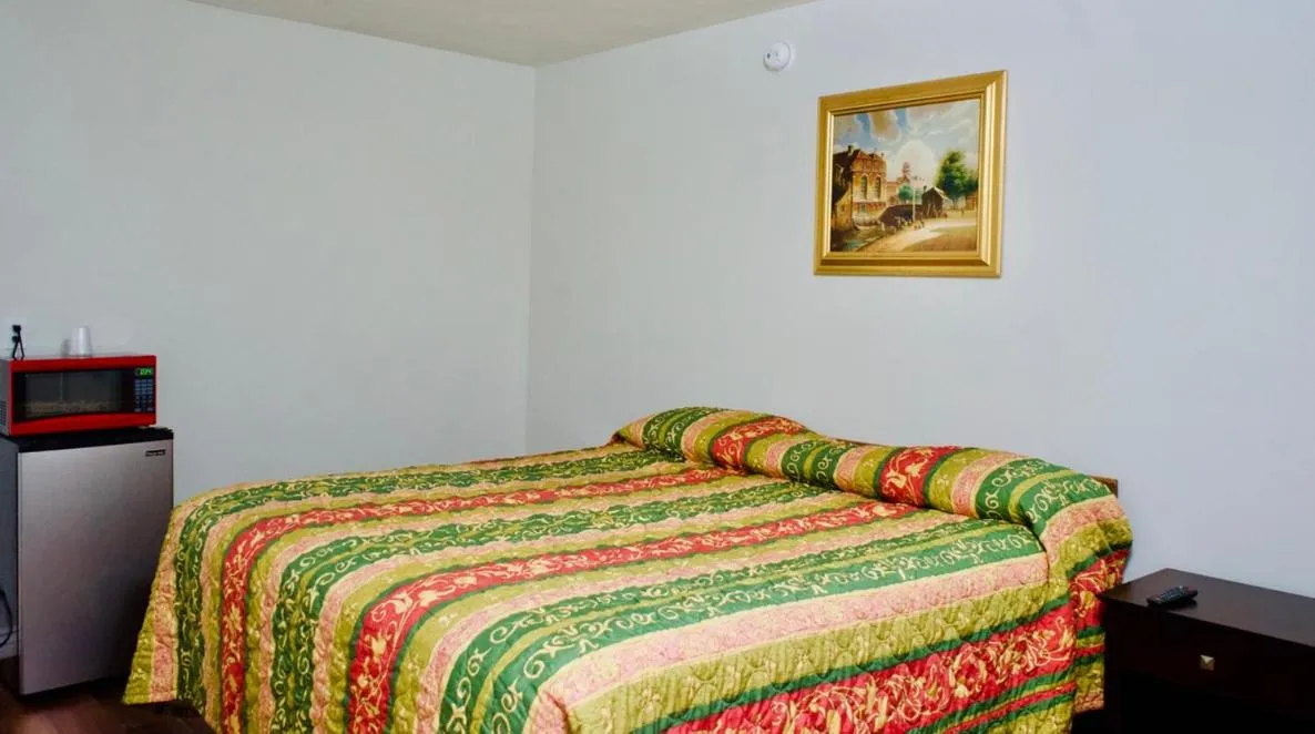 Bed in Red Carpet Motel By Ontario