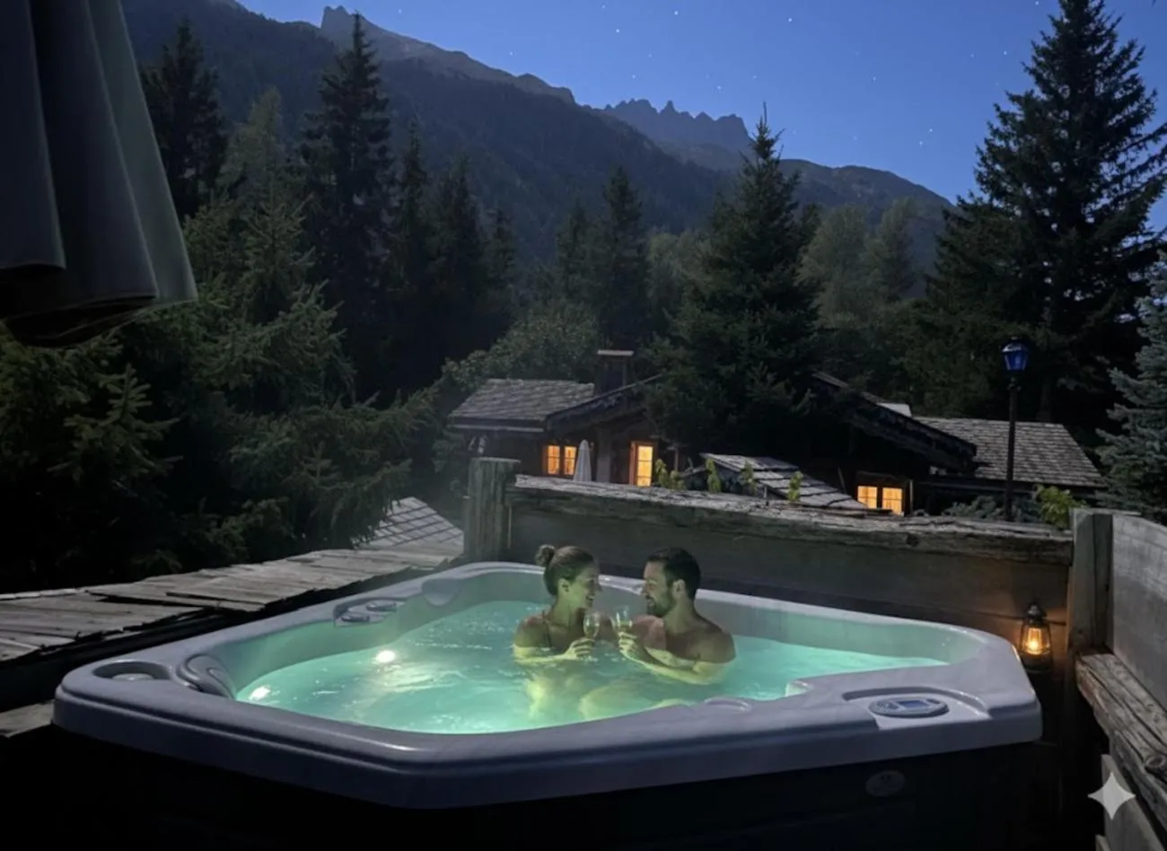 Hot Tub in Hôtel Les Chalets de Philippe avec Jacuzzis Privatifs