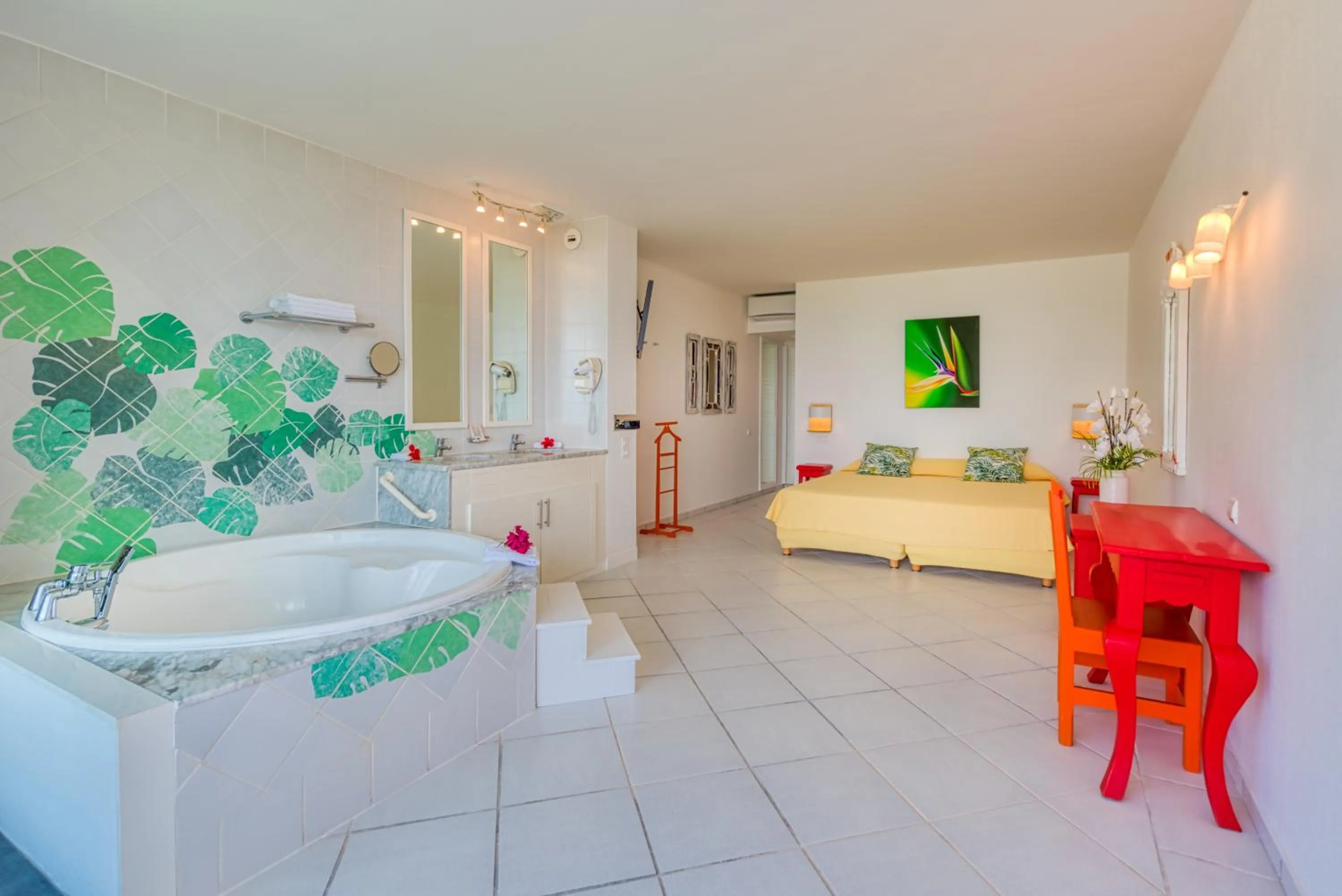 Bathroom, Bed in Le Domaine Anse Marcel Beach Resort