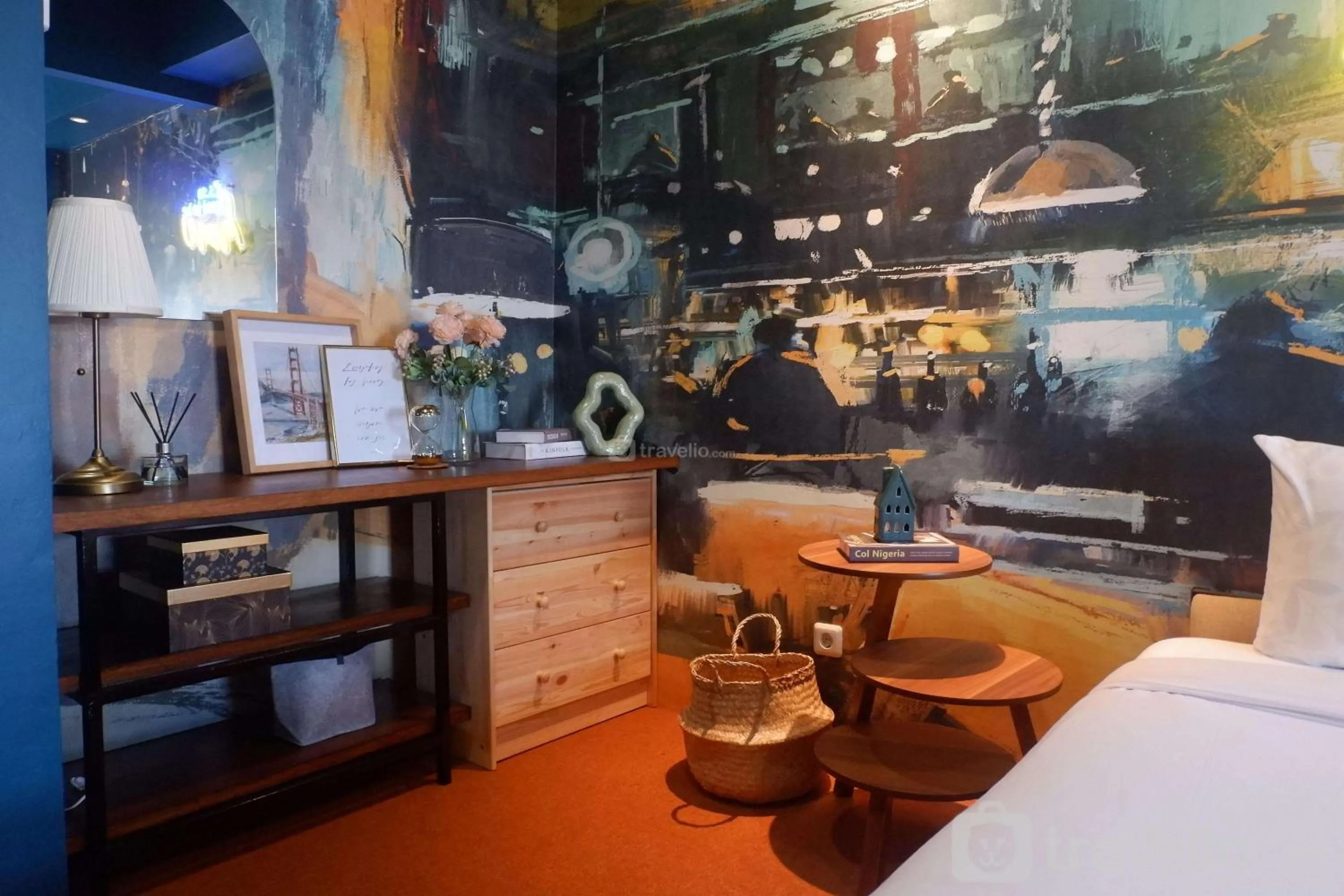 Bed in Exquisite 1BR Apartment at Puri Mas By Travelio