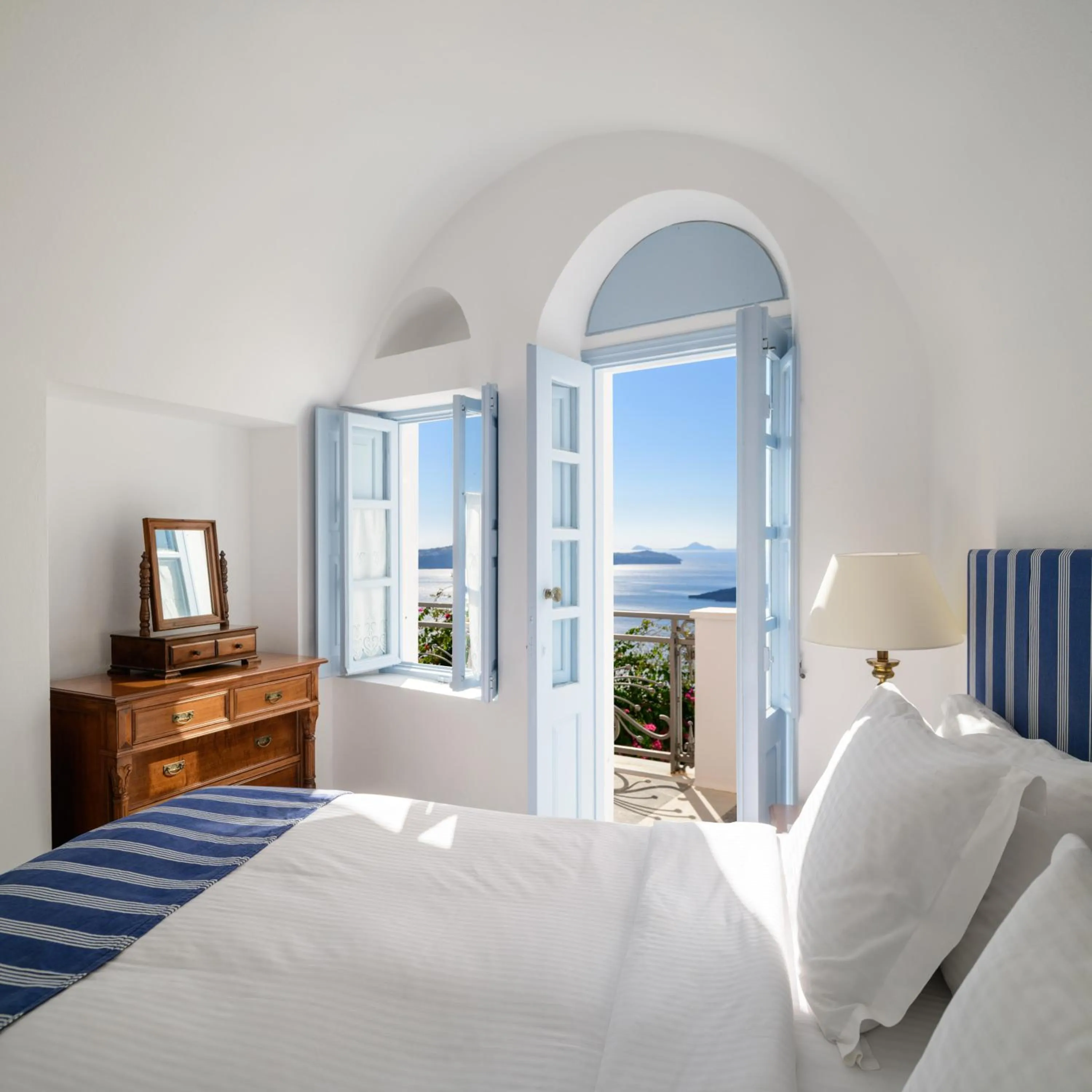 View (from property/room), Bed in Aigialos Luxury Traditional Settlement