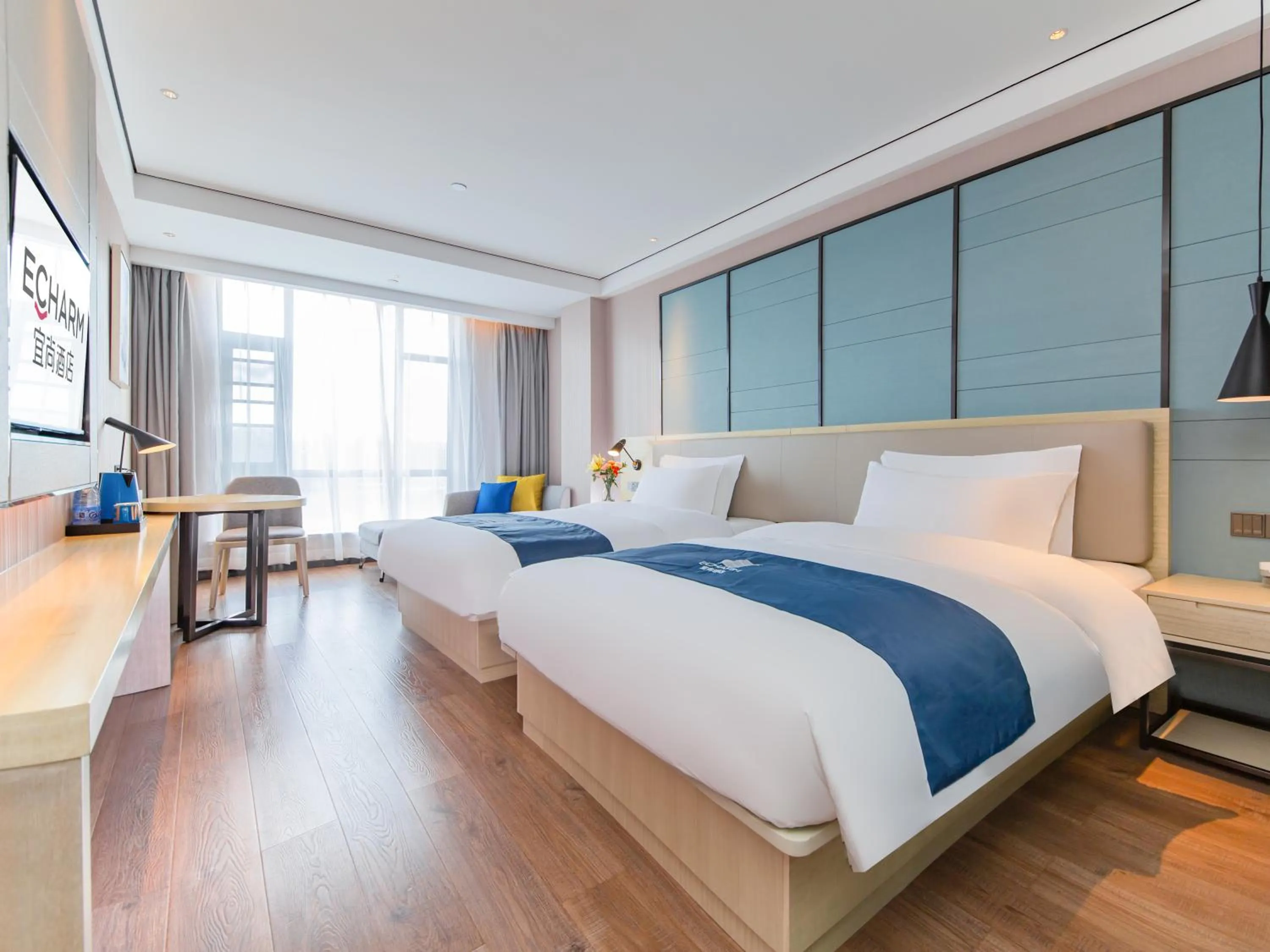 Bed in Echarm Hotel - Jingmen Yintai City Jingchu Institute of Technology