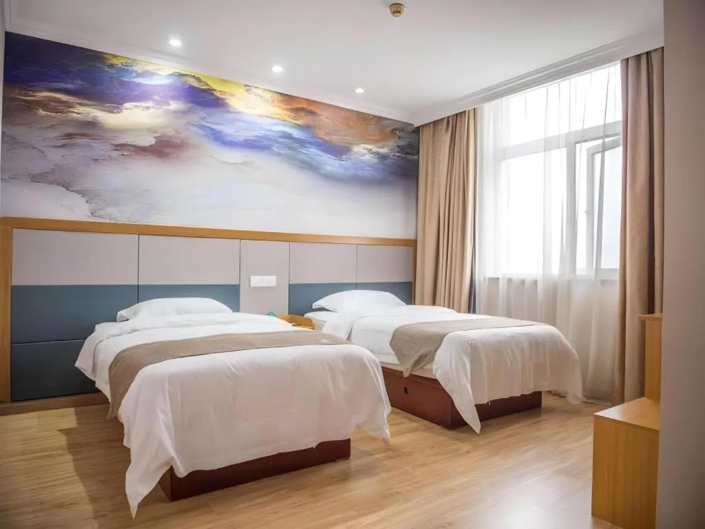 Bed in GreenTree Inn Zhejiang Ningbo Exhibition and Convention Center Bus East Station Express Hotel