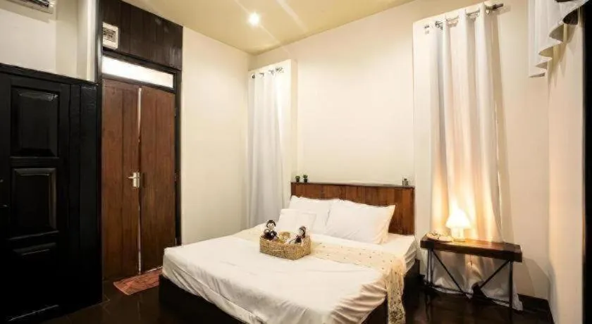 Bed in croissant hotel and cafe