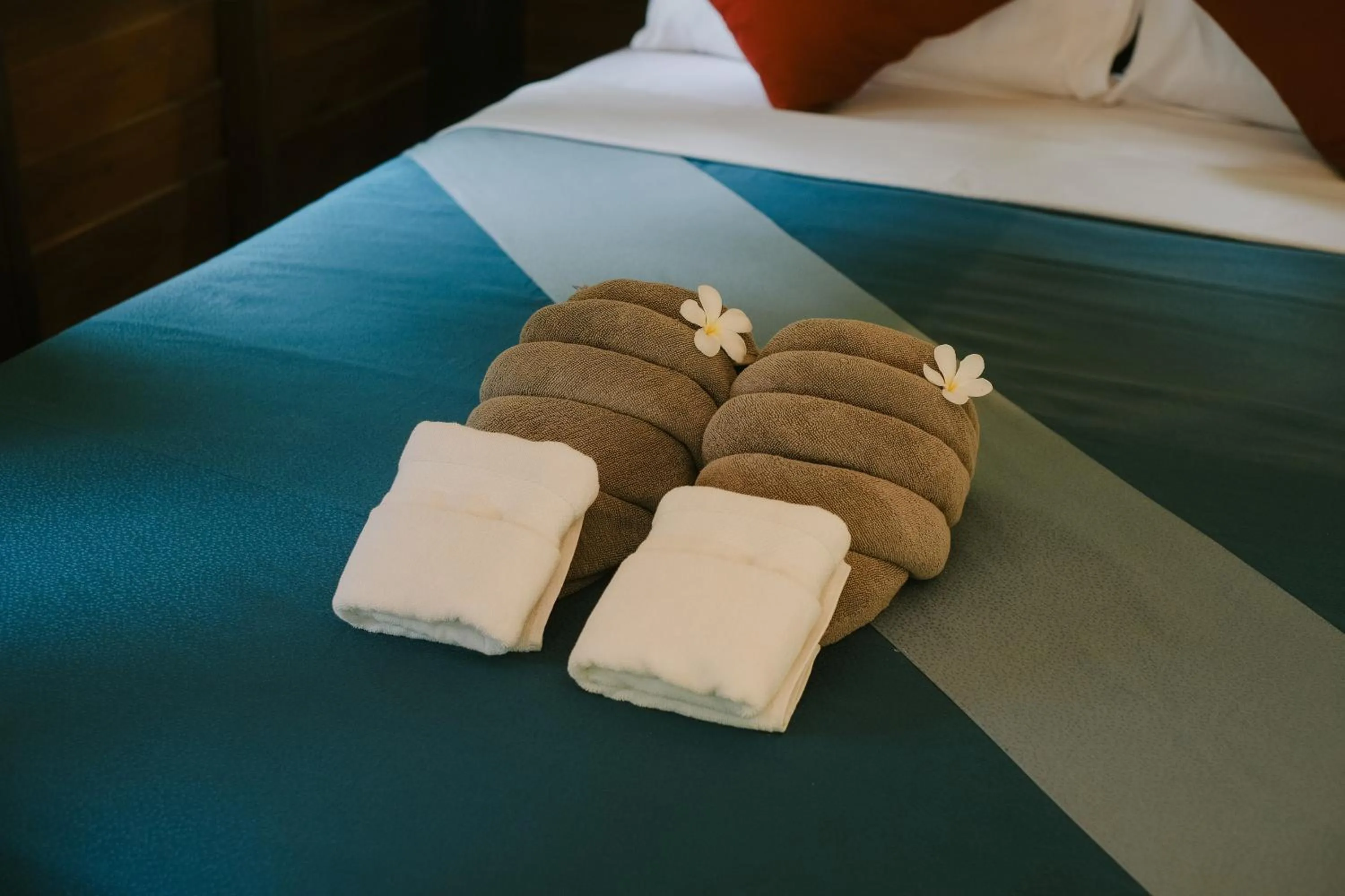 towels, Bed in JOY Bungalow Resort and Restaurant