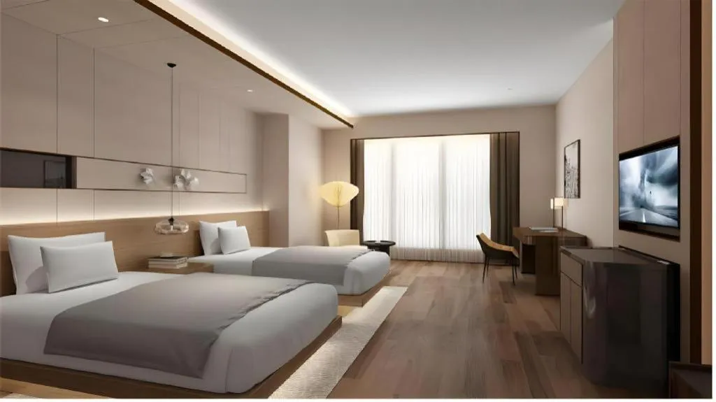 Bed in Metropolo Hotel YunNan Shangri-la Karma Dan Songzanlin Temple