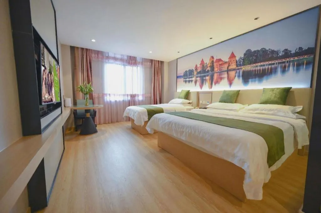 Bed in GreenTree Inn Jiangsu Zhangjiagang Jingang Town Darunfa Express Hotel