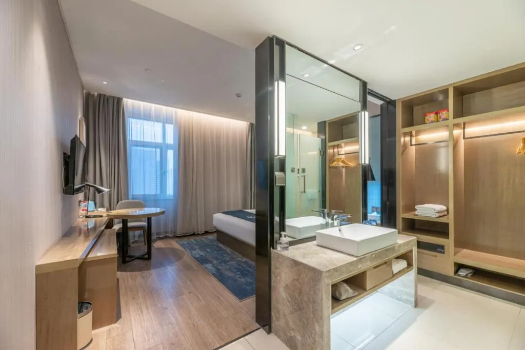 Bed in Echarm Hotel Jinan Railway Station Daming Lake