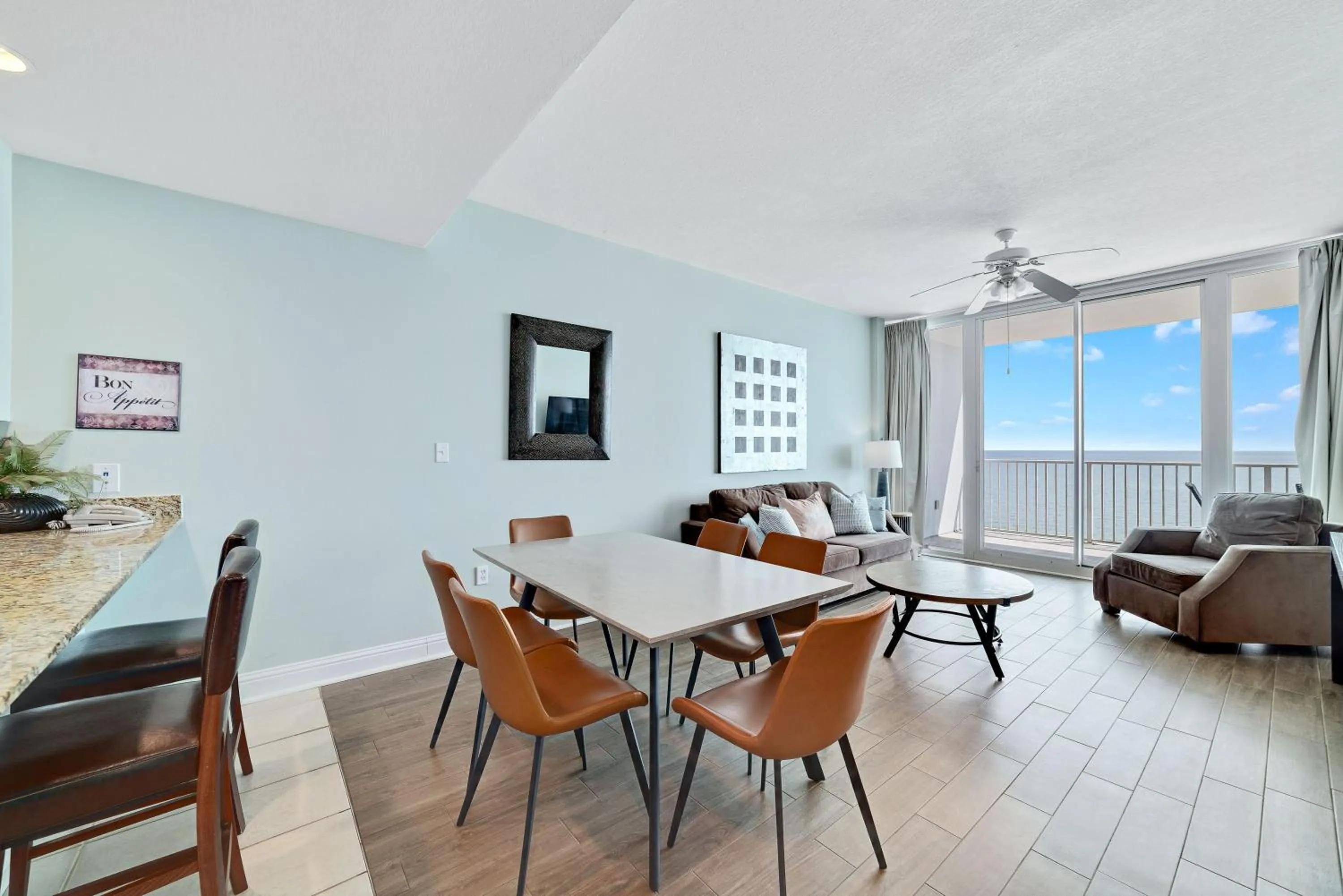 Dining area in Lighthouse Condos Gulf Shores