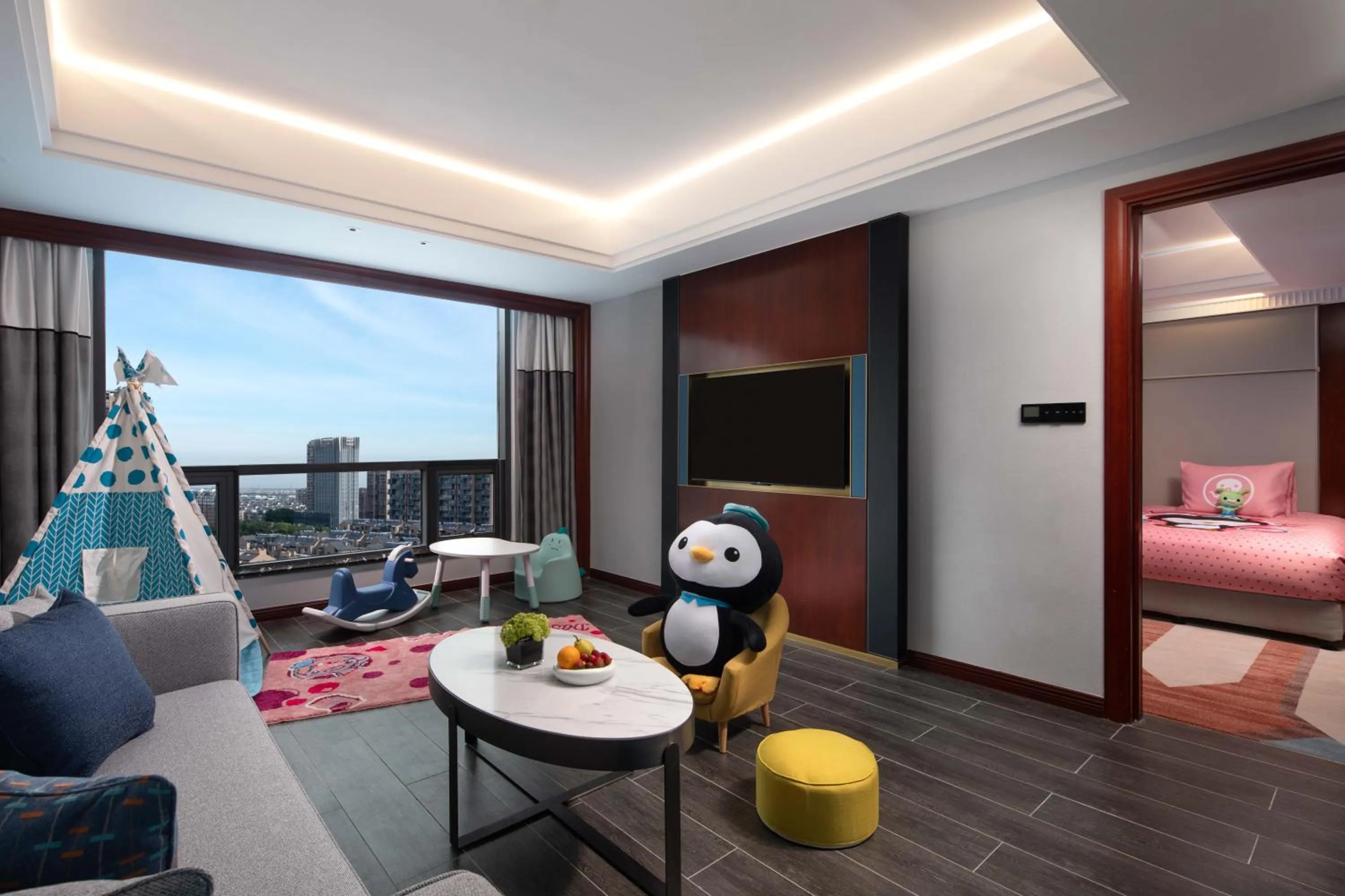 Living room, Bed in Wanda Yi Yangzhou