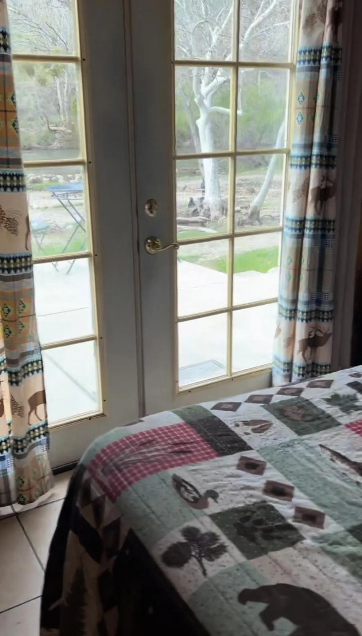 View (from property/room), Bed in Sequoia River Front Cabins
