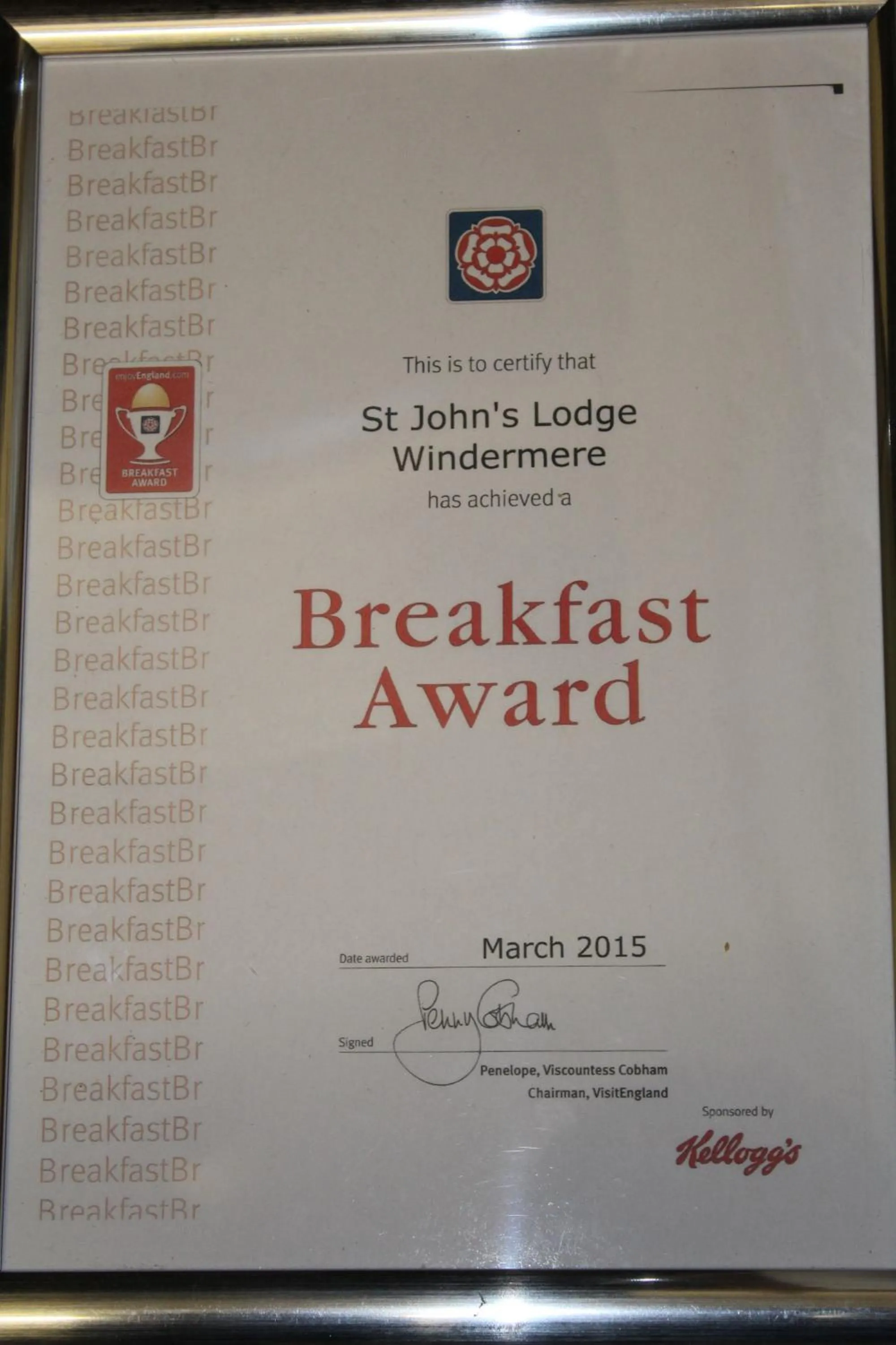Certificate/Award in St John's Lodge Guest House incl off-site leisure club