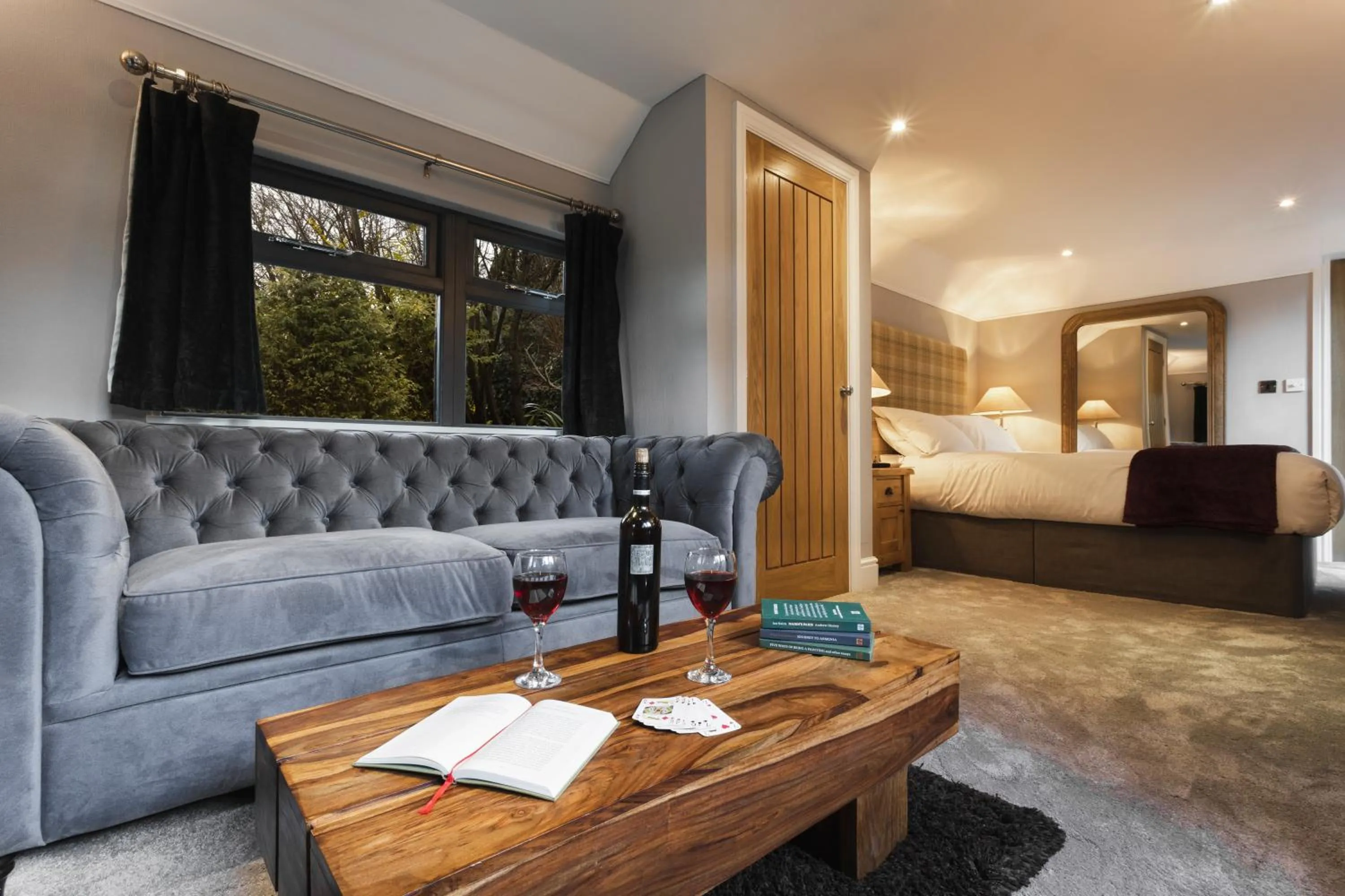 Living room, Bed in Aphrodites Group - Luxury Hot Tub Suites in Central Lake District!