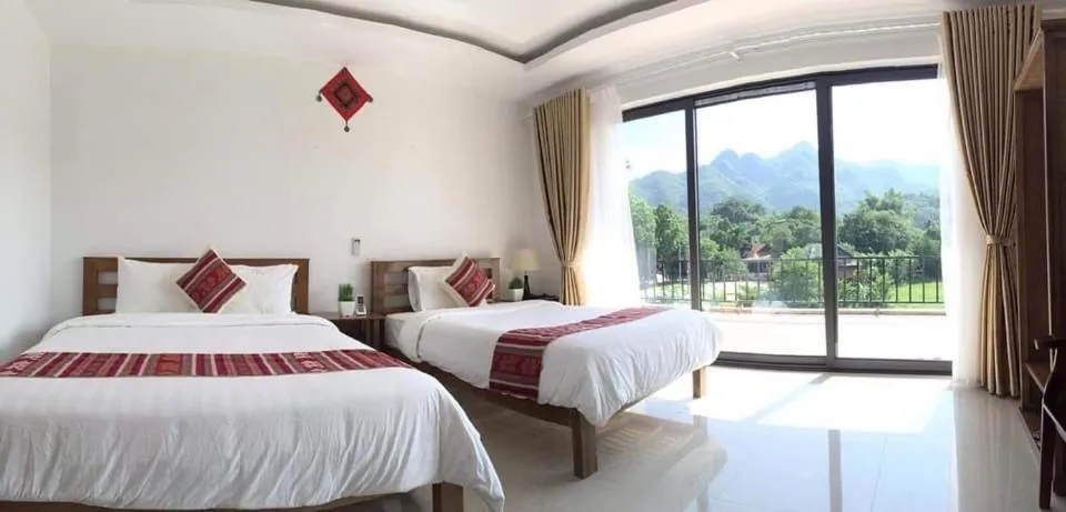 Bed in Mai Chau Sunset Boutique Hotel