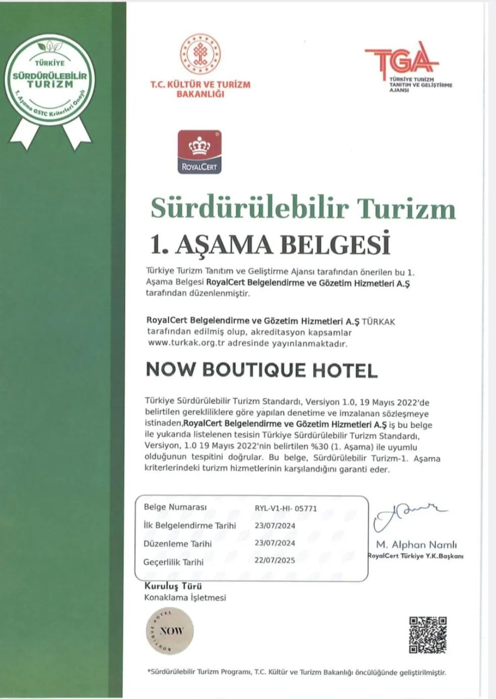 Certificate/Award in Now Boutique Hotel