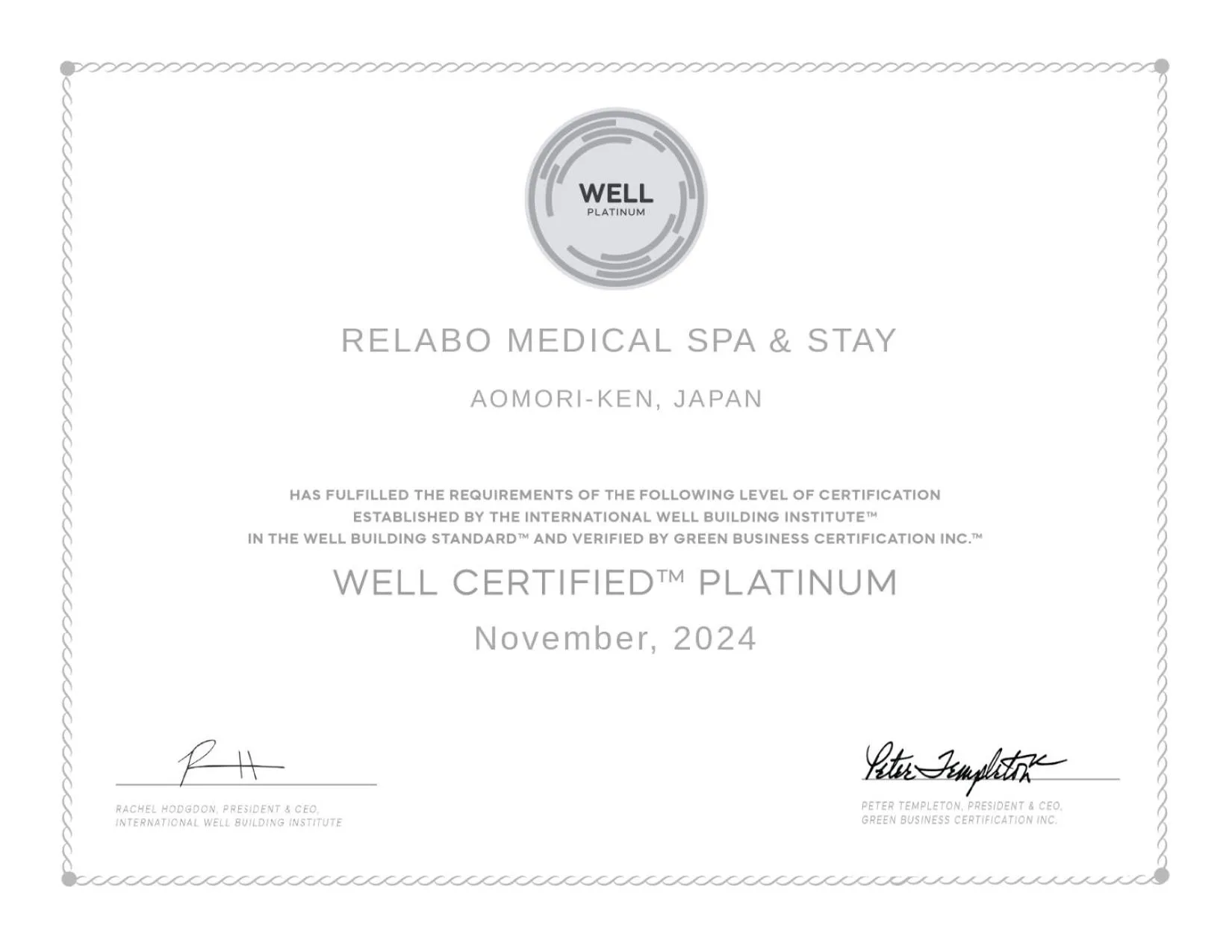 Certificate/Award in ReLabo -Medical Spa & Stay-