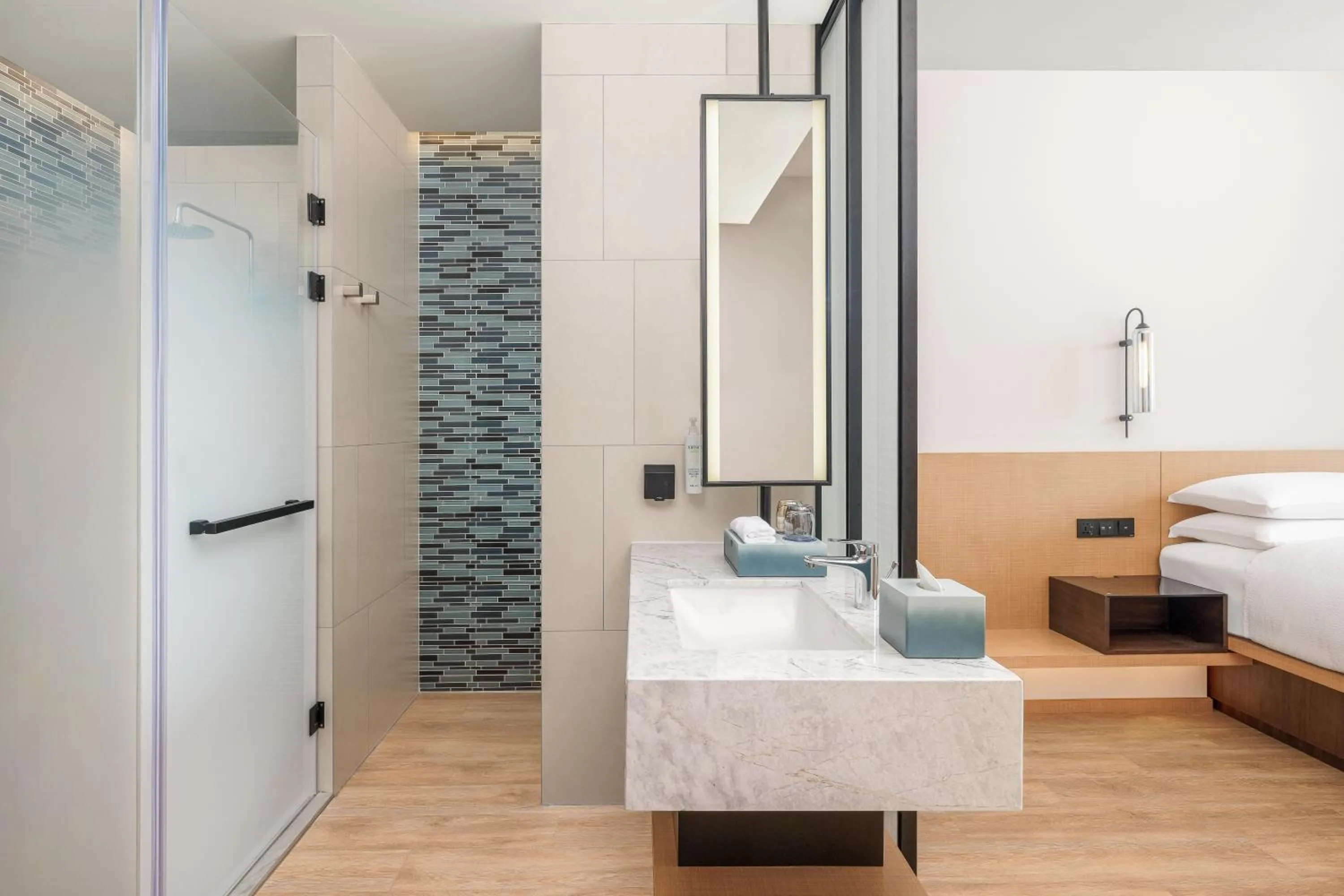 Bathroom, Bed in Fairfield by Marriott Yantai