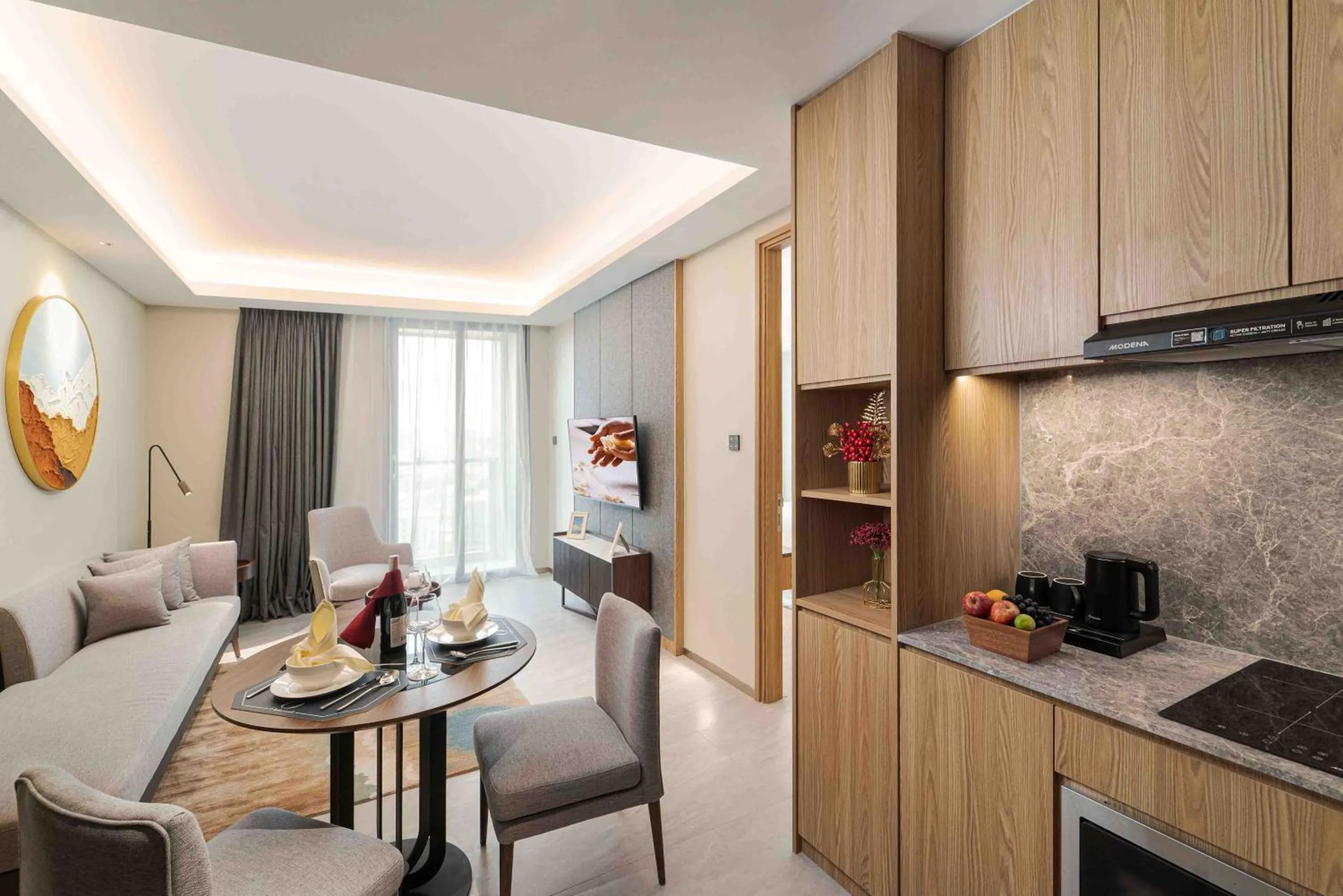 Kitchen or kitchenette in Oakwood Hotel & Apartments Grand Batam