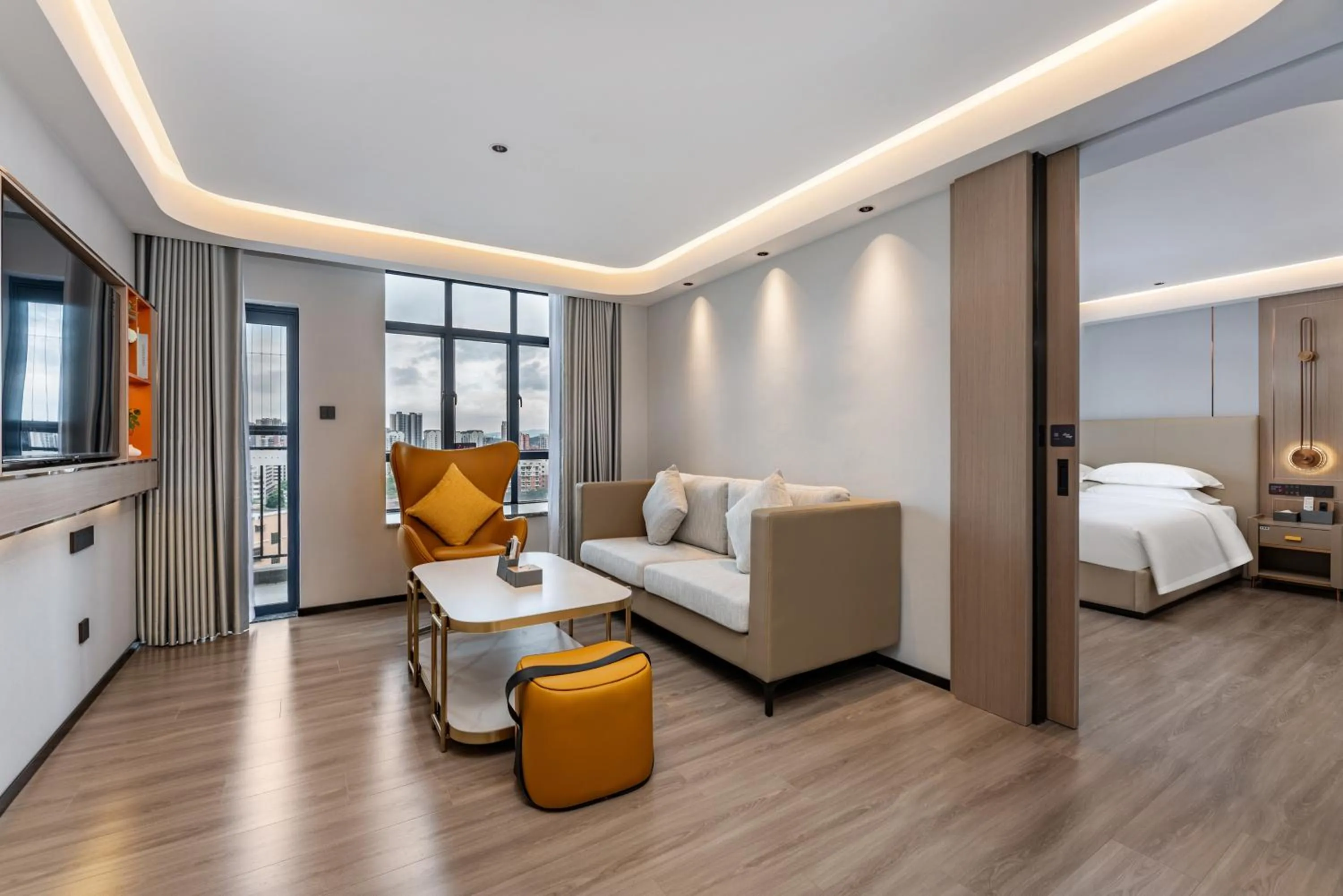 Bed in Poltton International Apartment - Foshan Gaoming Yingxin Plaza