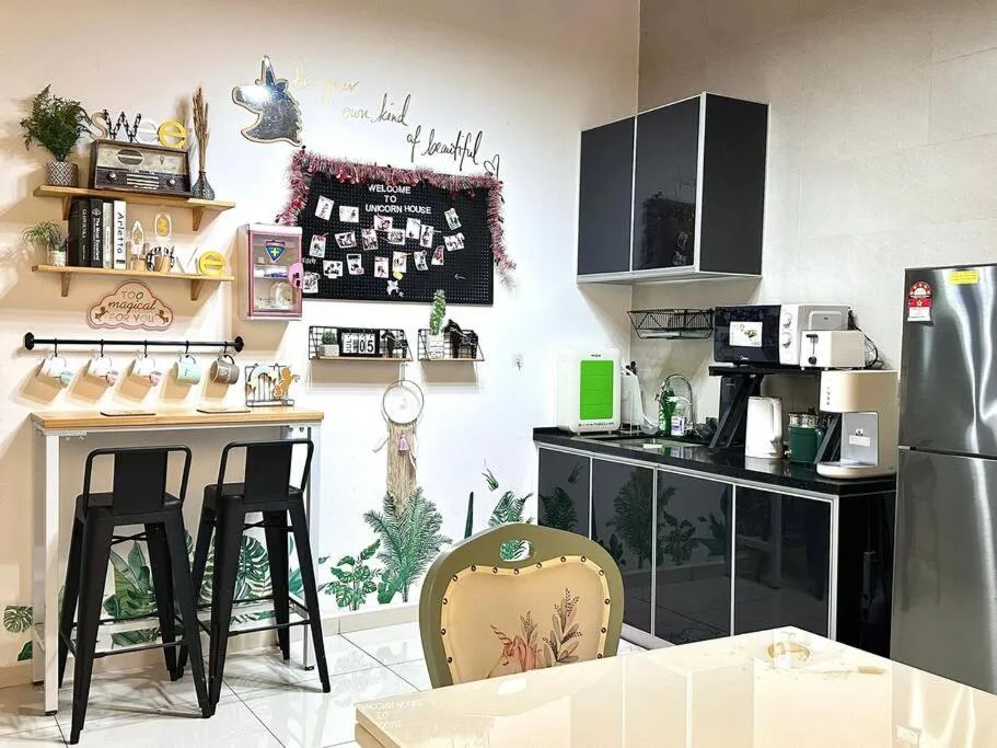 Kitchen or kitchenette in Unicorn Fairy Theme 2BR Airport Suite# Straits Intl# Pantai Hospt