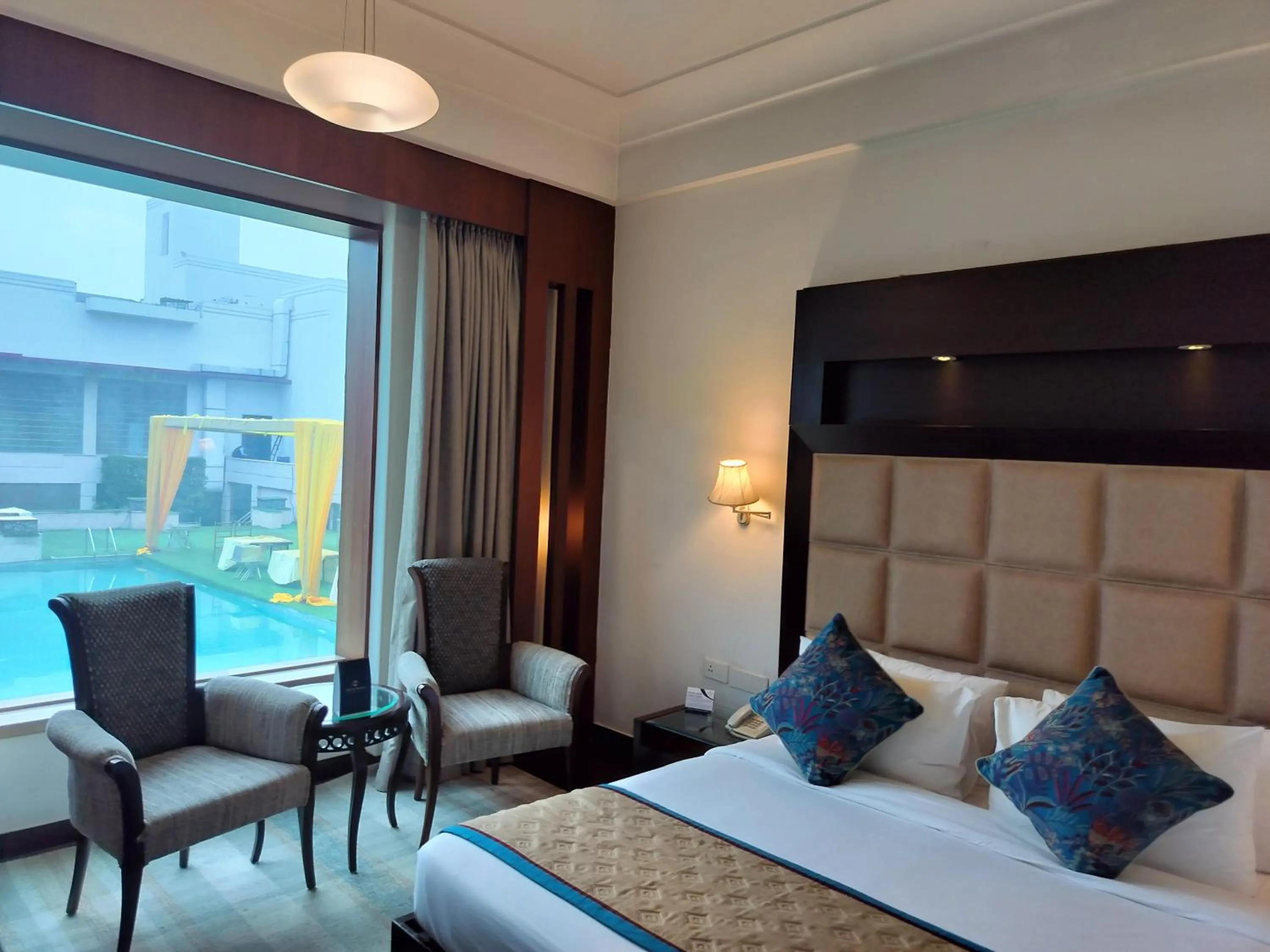 View (from property/room), Bed in Bel-La Monde Hotel NH8 at 6km from IGI Airport Delhi