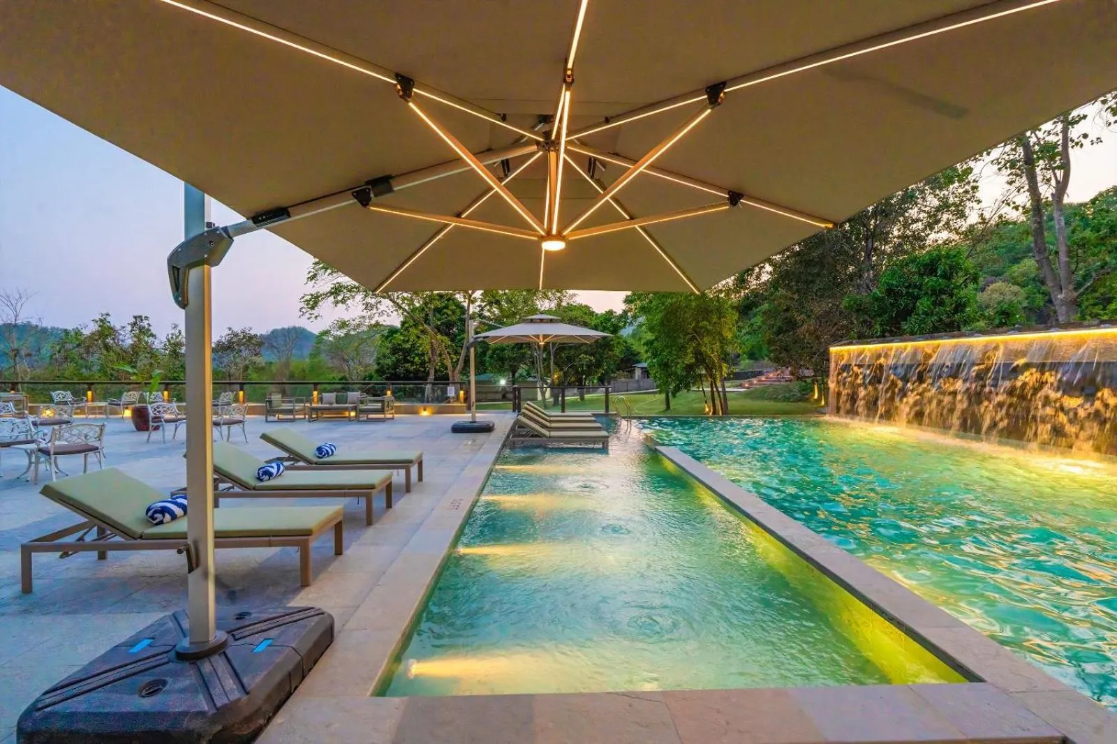 Swimming pool in Paatlidun Safari Lodge, Jim Corbett