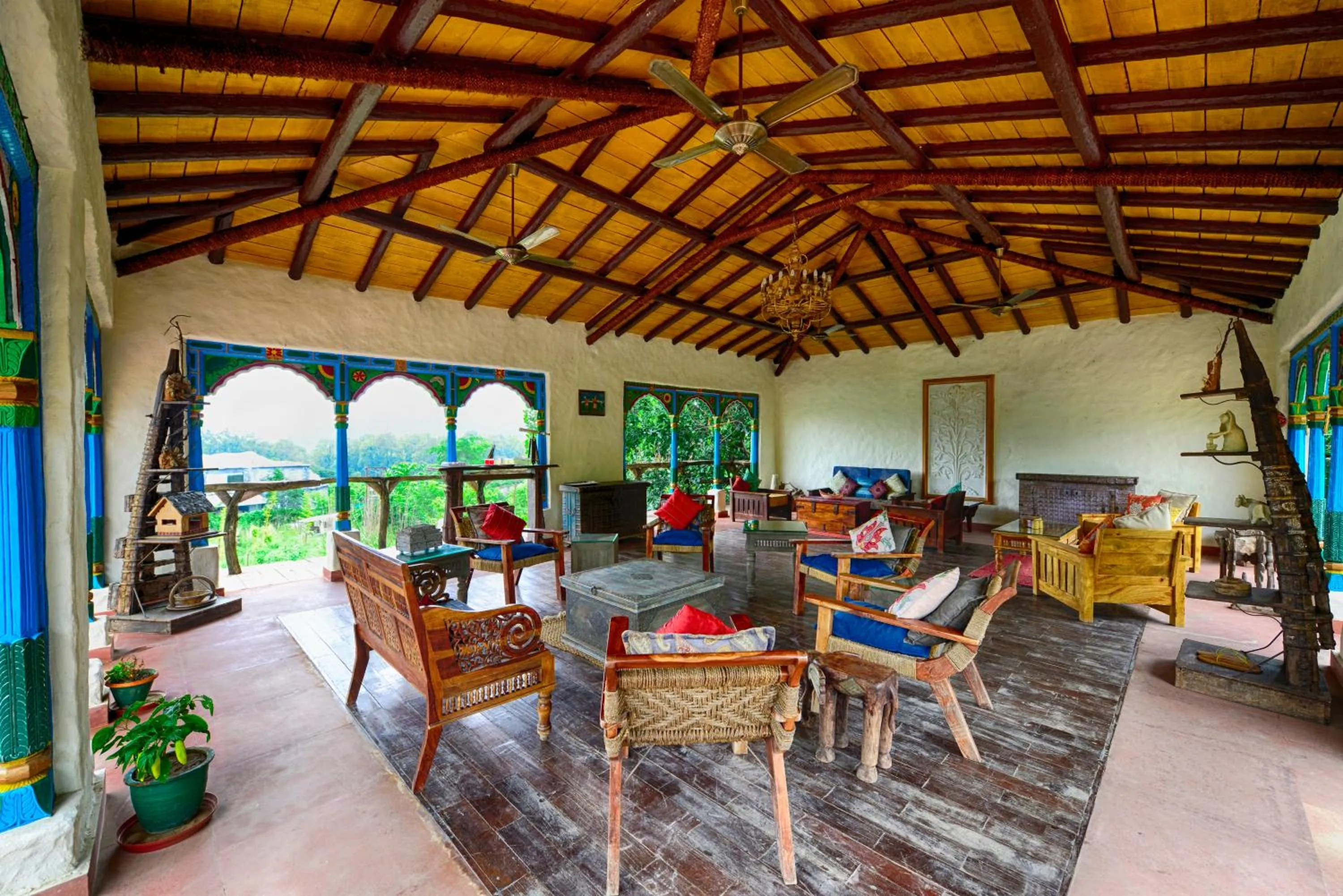 Seating area in Paatlidun Safari Lodge, Jim Corbett