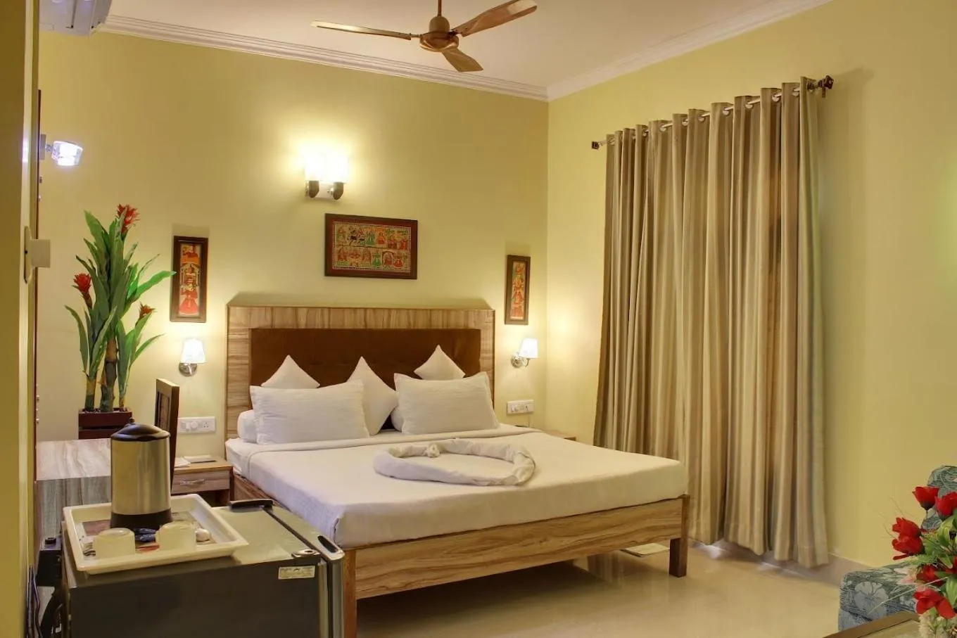 Photo of the whole room, Bed in HVH Kashi Vishwanath - 400 meters from Kashi Vishwanath Temple & Ganga Aarti Ghat