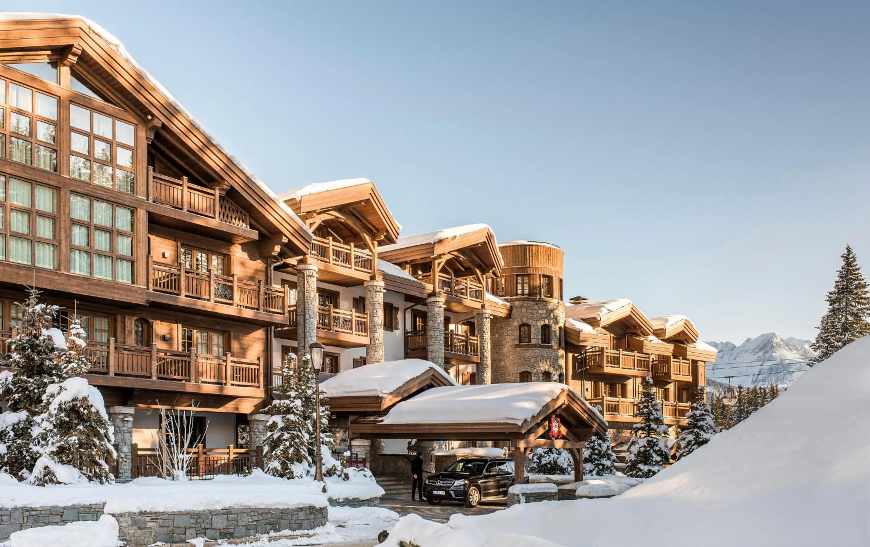 Facade/entrance in Apogée Courchevel, Oetker Hotels