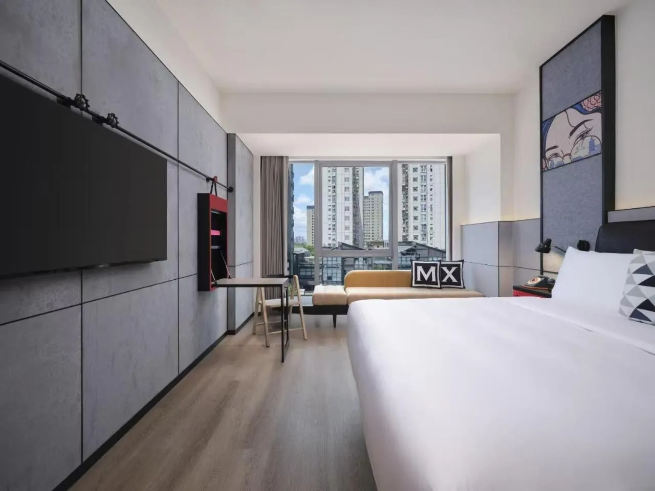 Photo of the whole room, Bed in Moxy Ningbo Old Bund