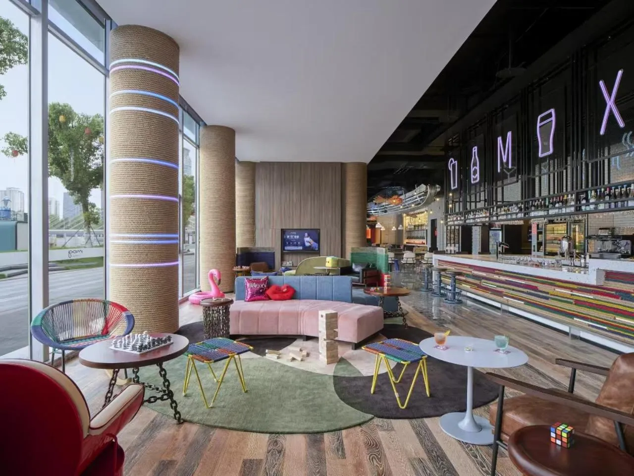 Seating area in Moxy Ningbo Old Bund