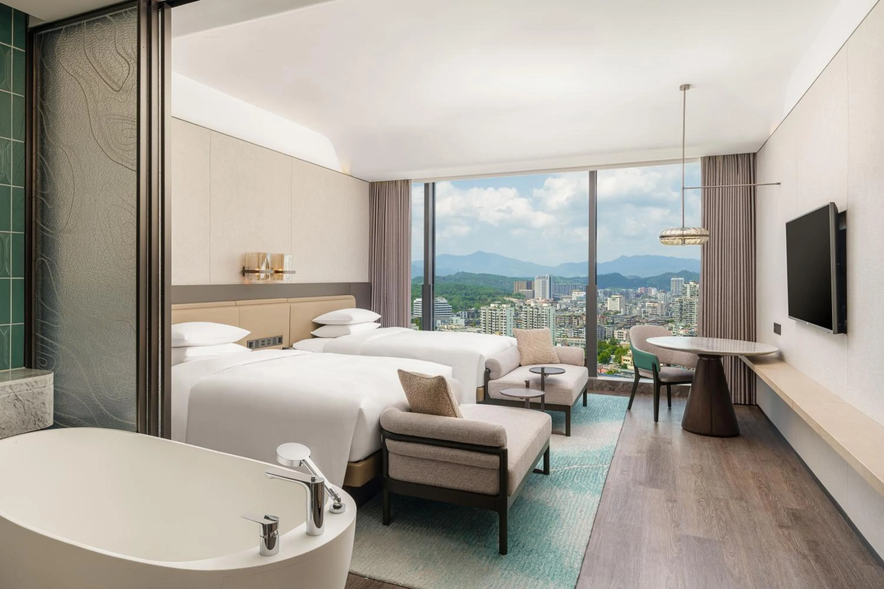 Mountain view, Bed in Lishui Marriott Hotel