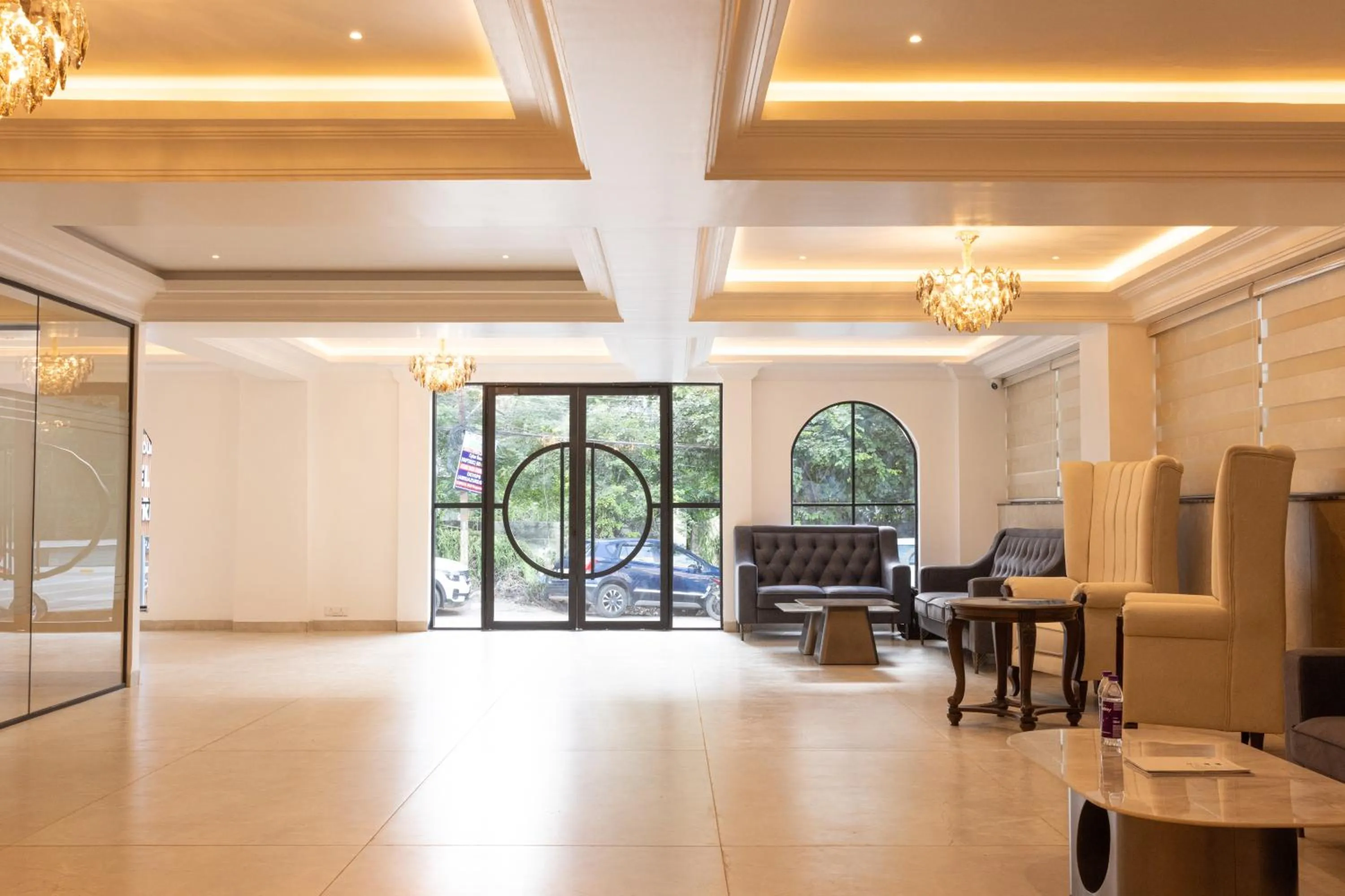 Seating area in Hotel Radhe Pride Hitech City