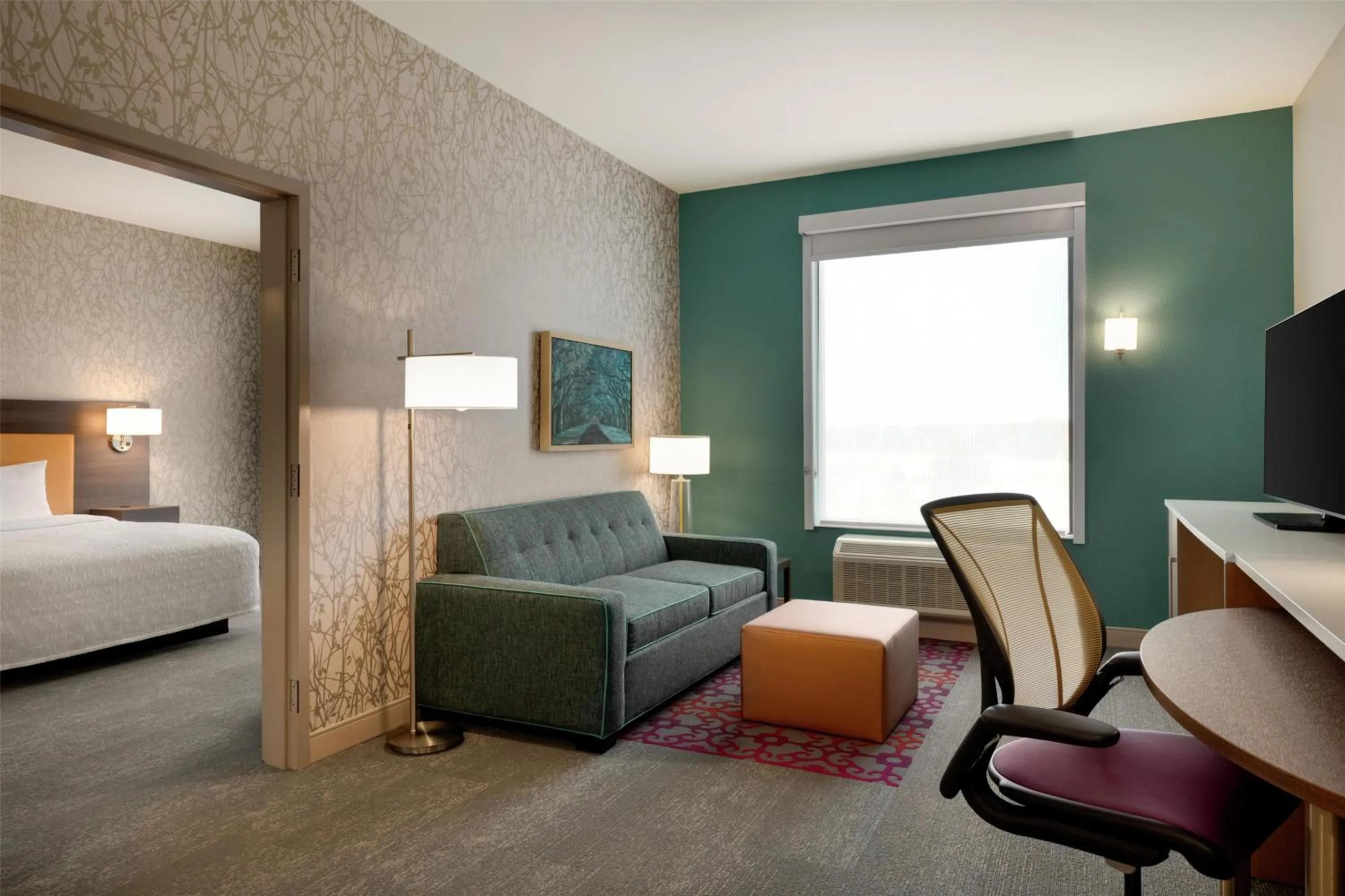 Living room, Bed in Home2 Suites By Hilton Dublin