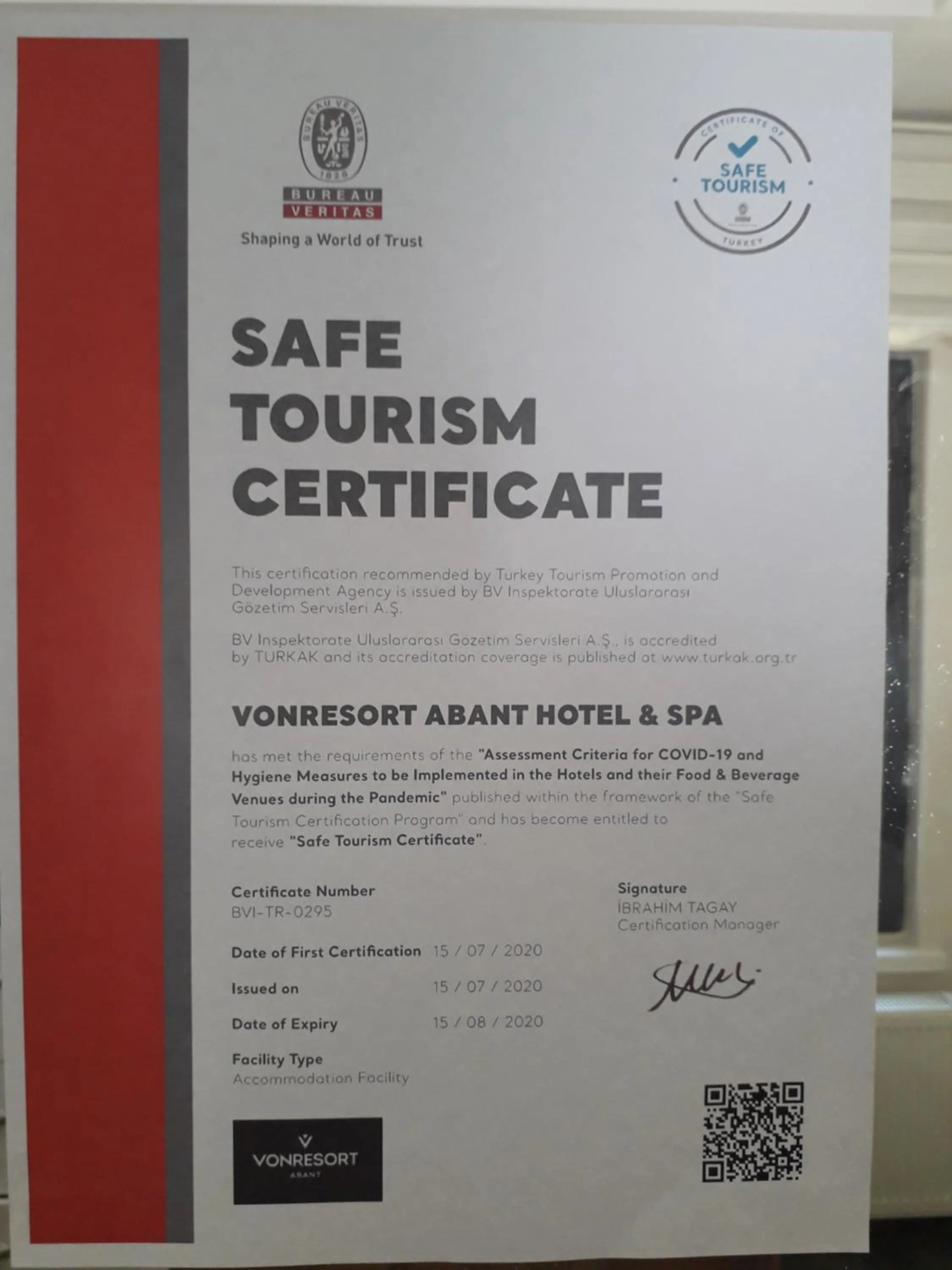 Certificate/Award in VONRESORT Abant