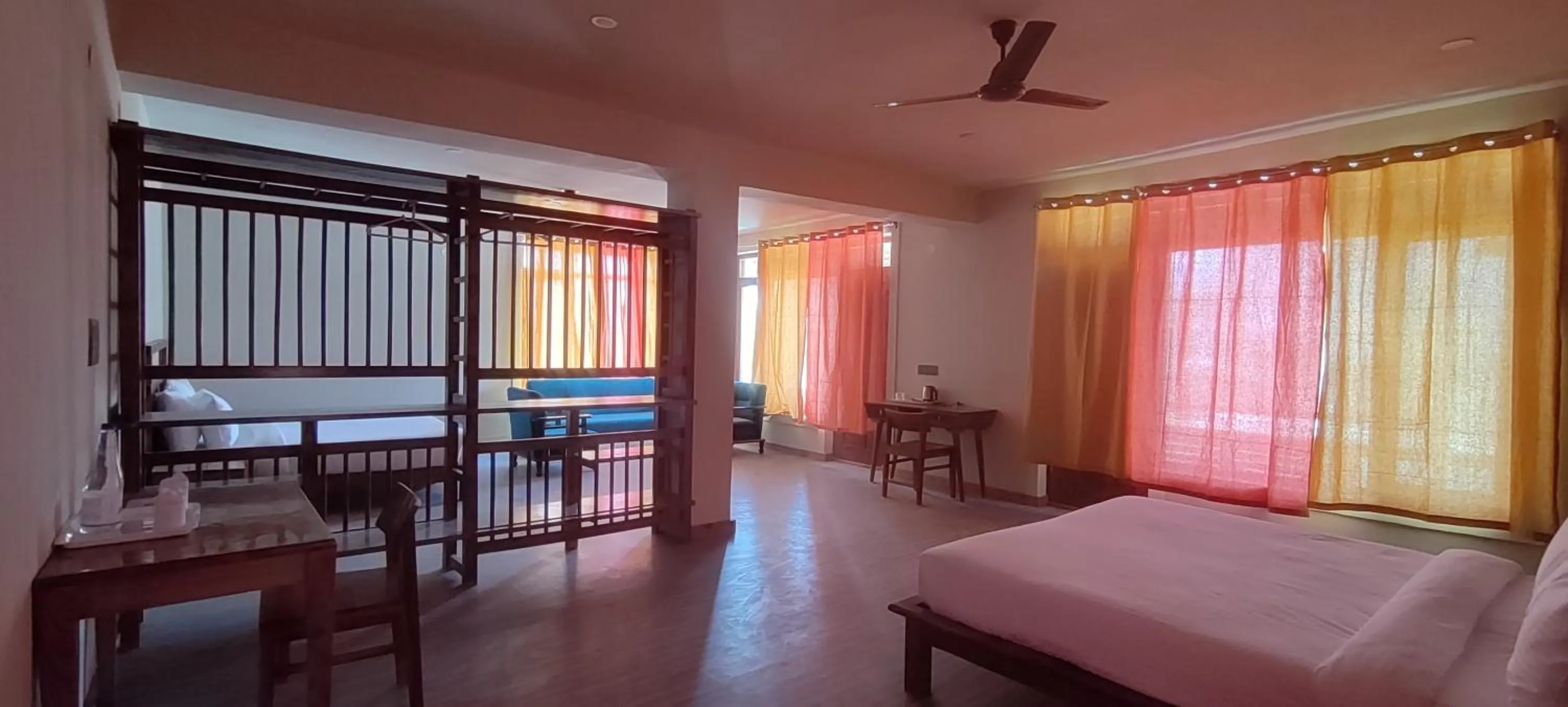Living room, Bed in Nubra Ecolodge