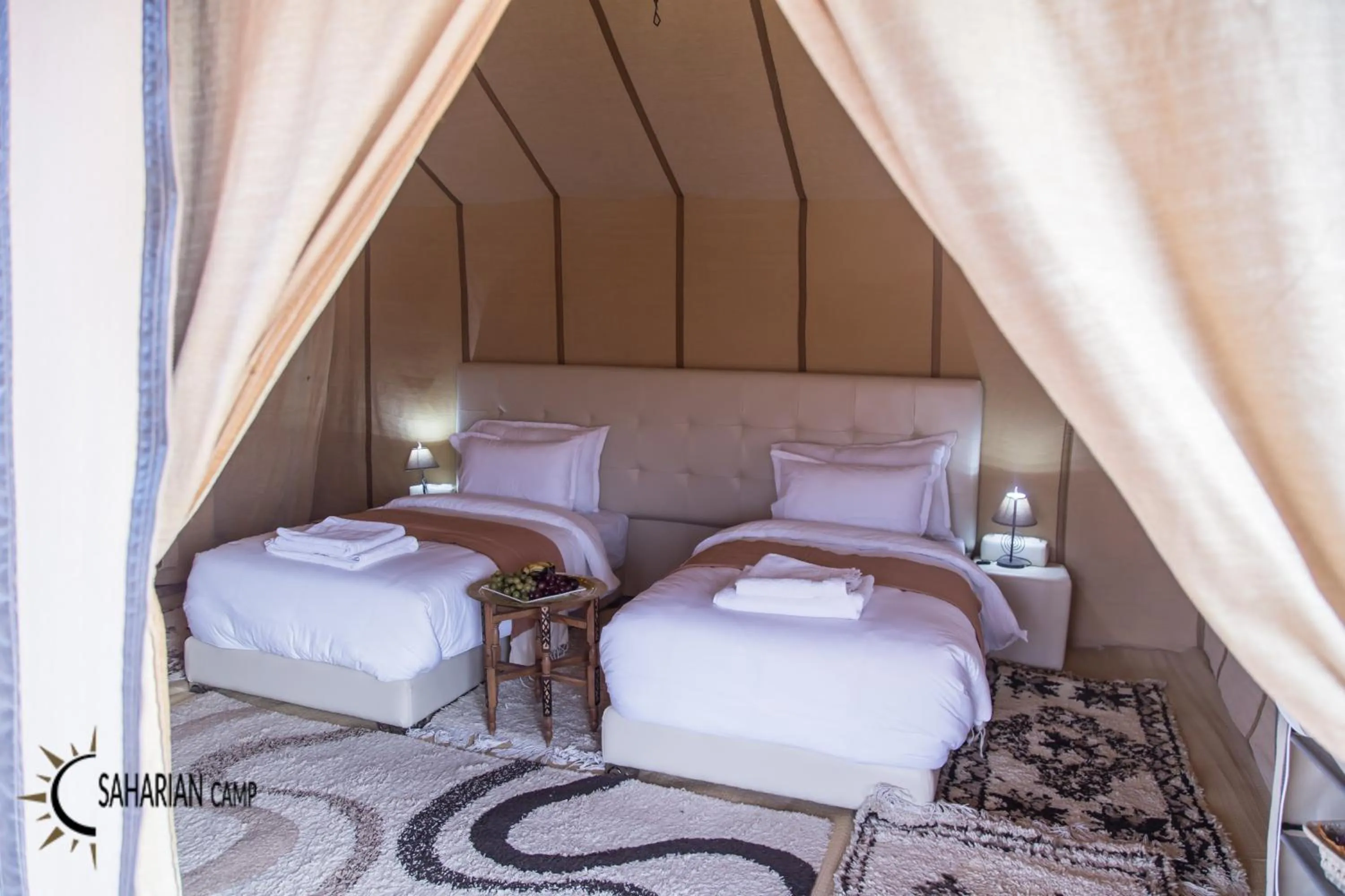 Bedroom, Bed in Merzouga Luxury Camp