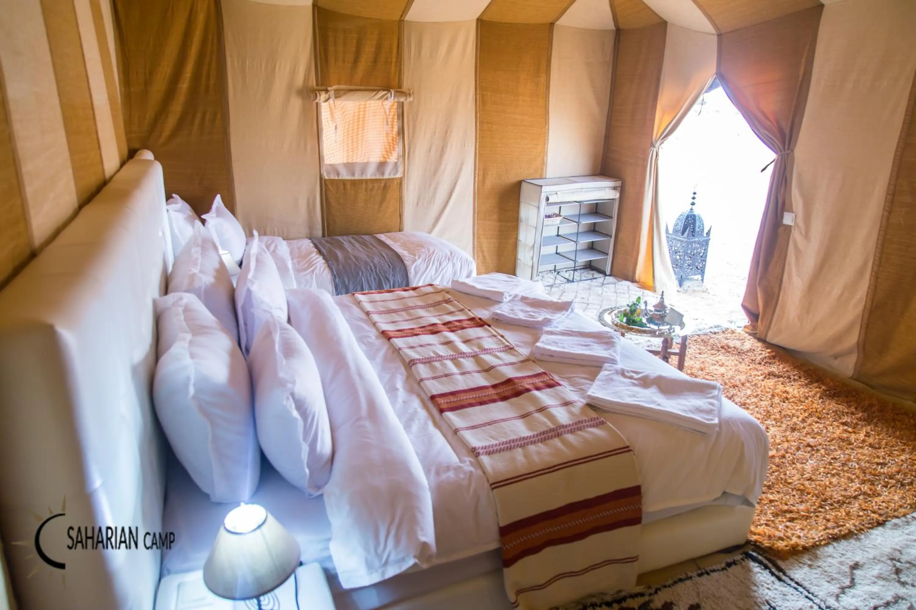 Bedroom, Bed in Merzouga Luxury Camp